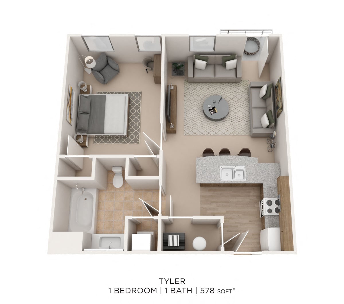 One Bedroom- Tyler floor plan