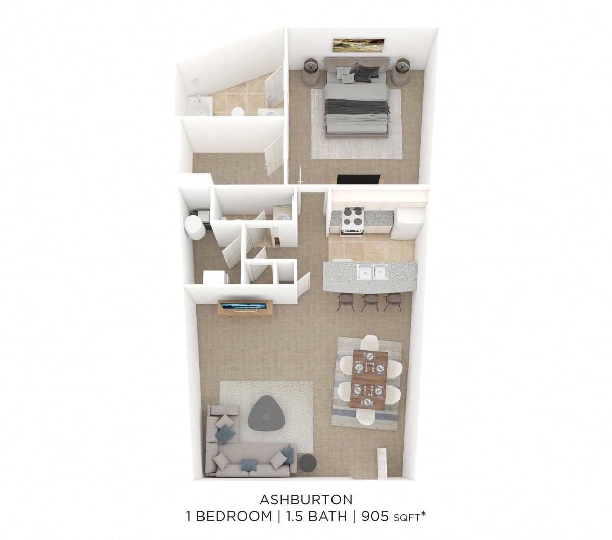 One Bedroom 1.5 Bath- Ashburton floor plan