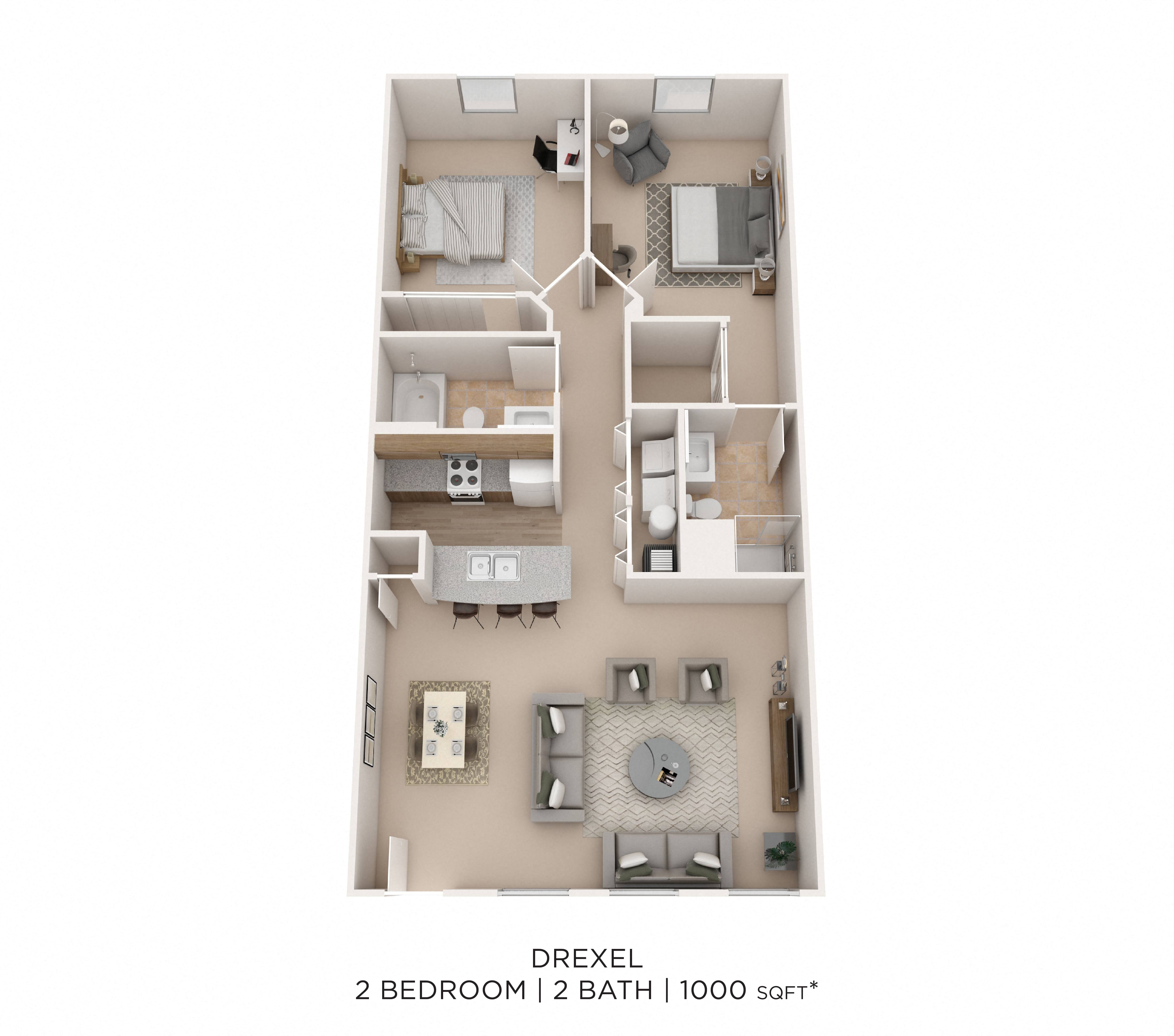 Two Bedroom 2 Bath-Drexel floor plan