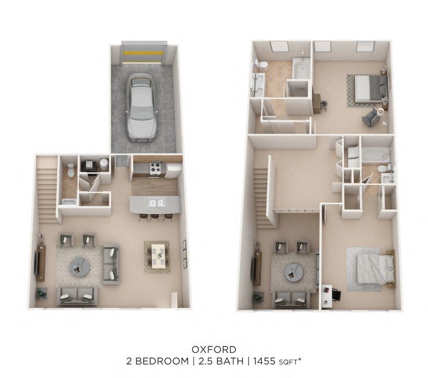 Two Bedroom 2.5 Bath Townhome- Oxford floor plan