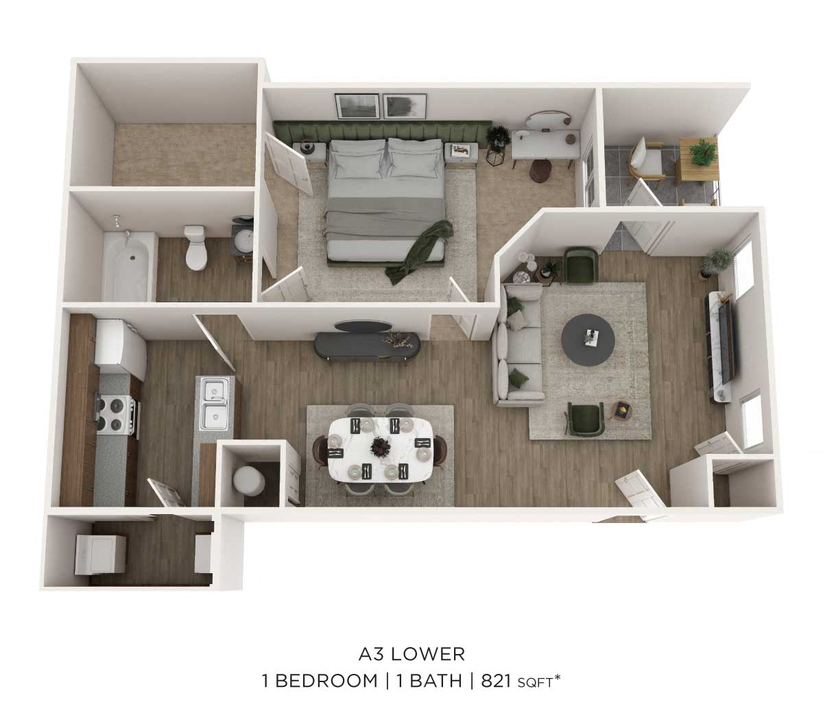One Bedroom- Lower floor plan