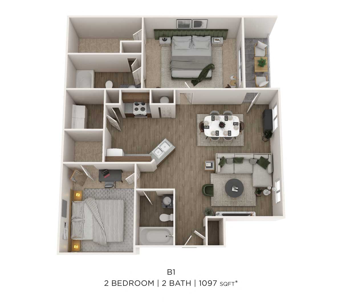 Two Bedroom 2 Bath- Lower 1097sqft floor plan