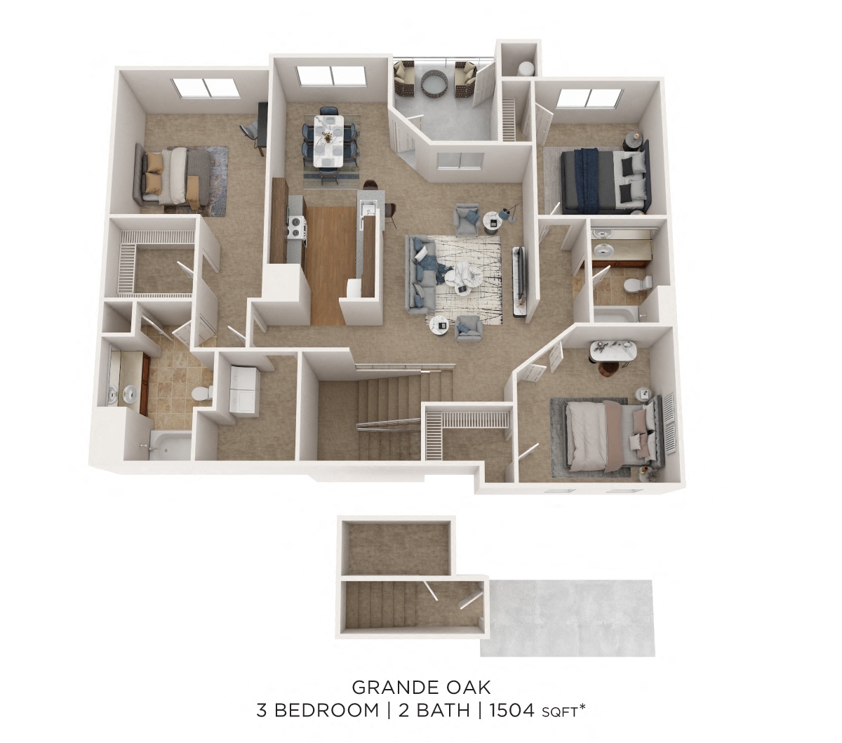 Three Bedroom 2 Bath - 1,504 sqft floor plan
