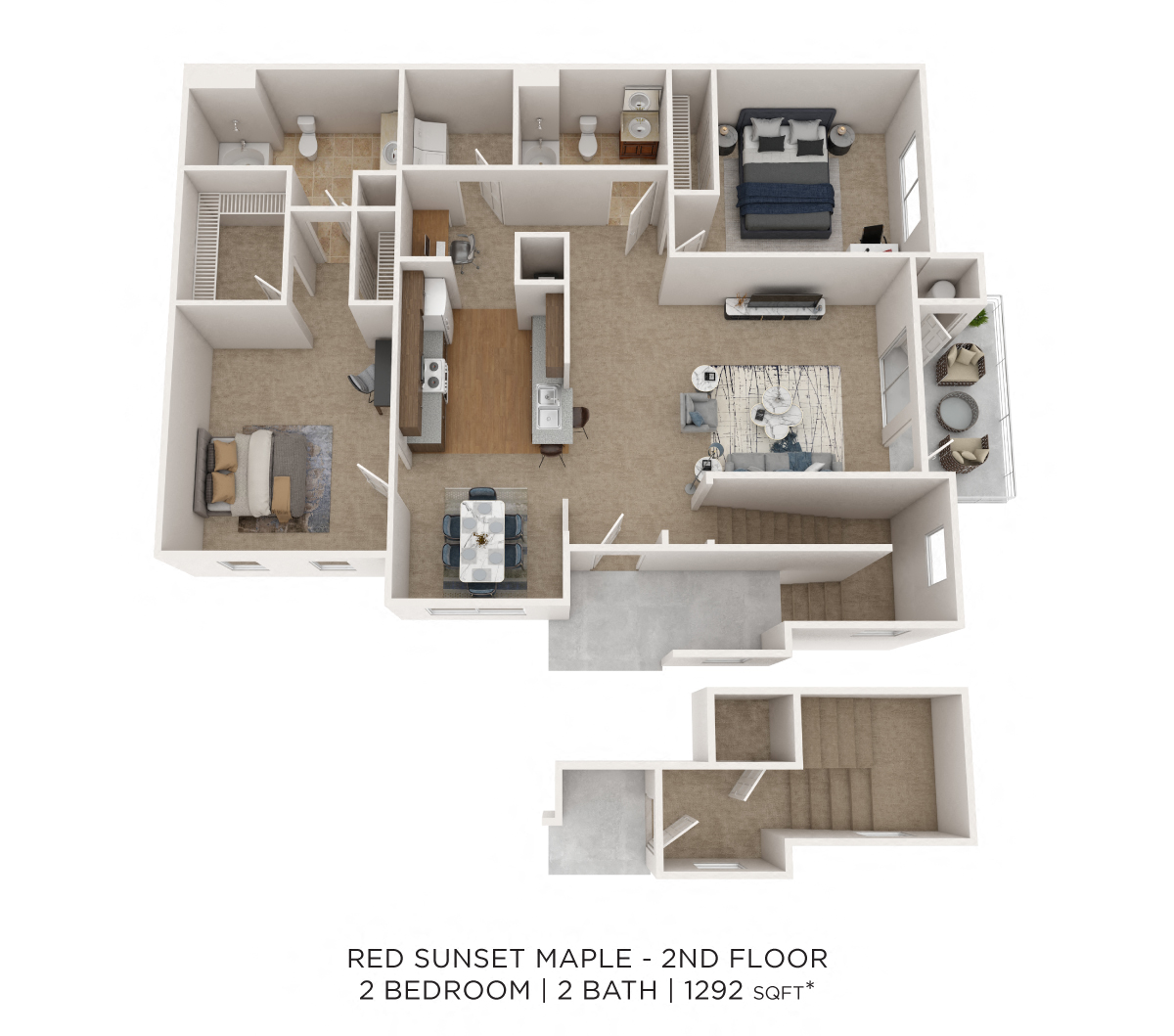 Two Bedroom 2 Bath - 1,292 sqft floor plan
