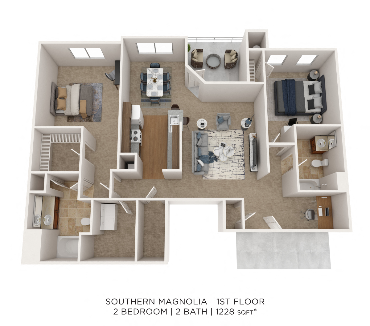Two Bedroom 2 Bath - 1,228 sqft floor plan