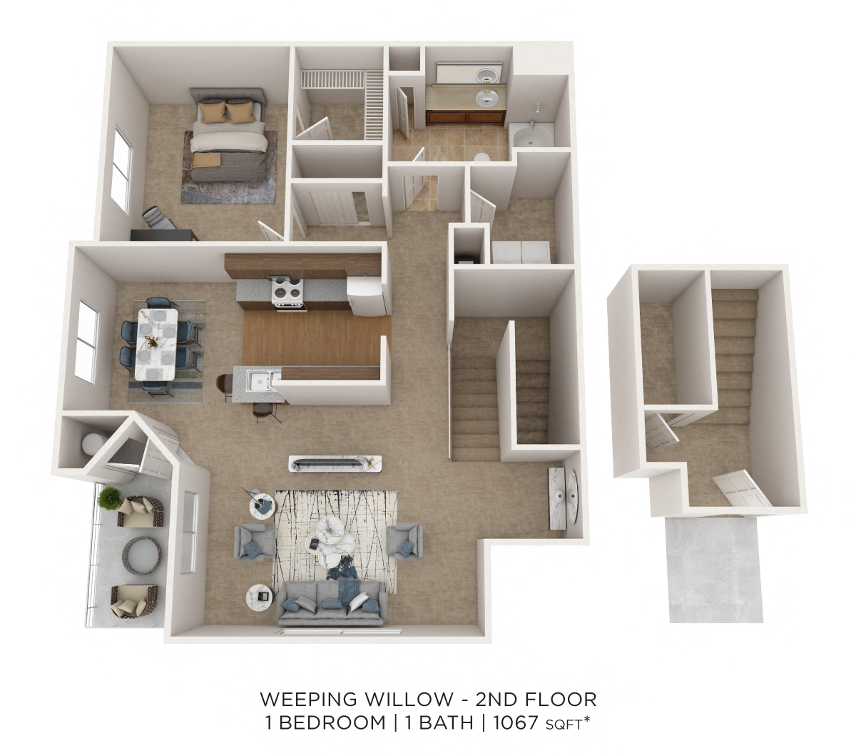 One Bedroom - 1,067 sqft floor plan