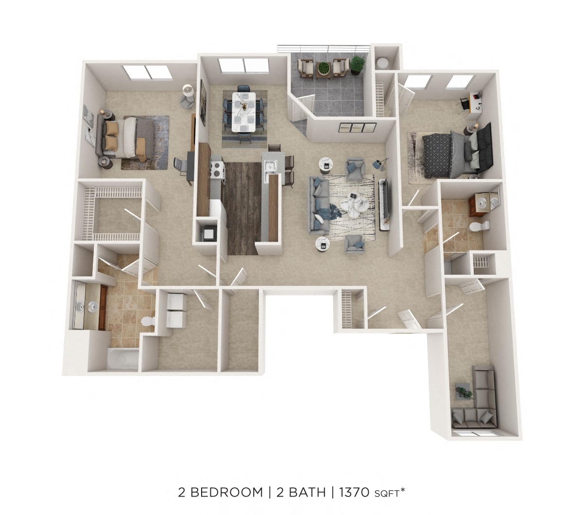 Two Bedroom 2 Bath - 1,370 sqft floor plan