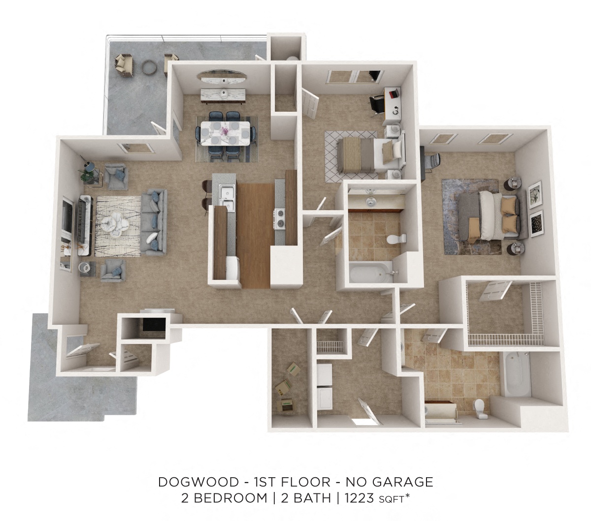 Two Bedroom 2 Bath - 1,223 sqft floor plan