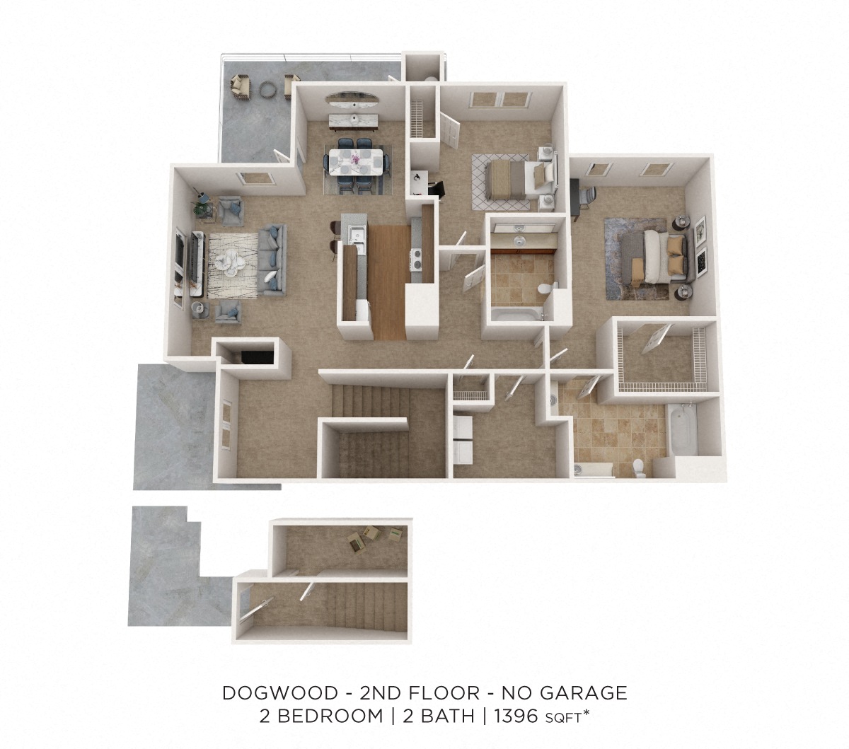 Two Bedroom 2 Bath - 1,396 sqft floor plan