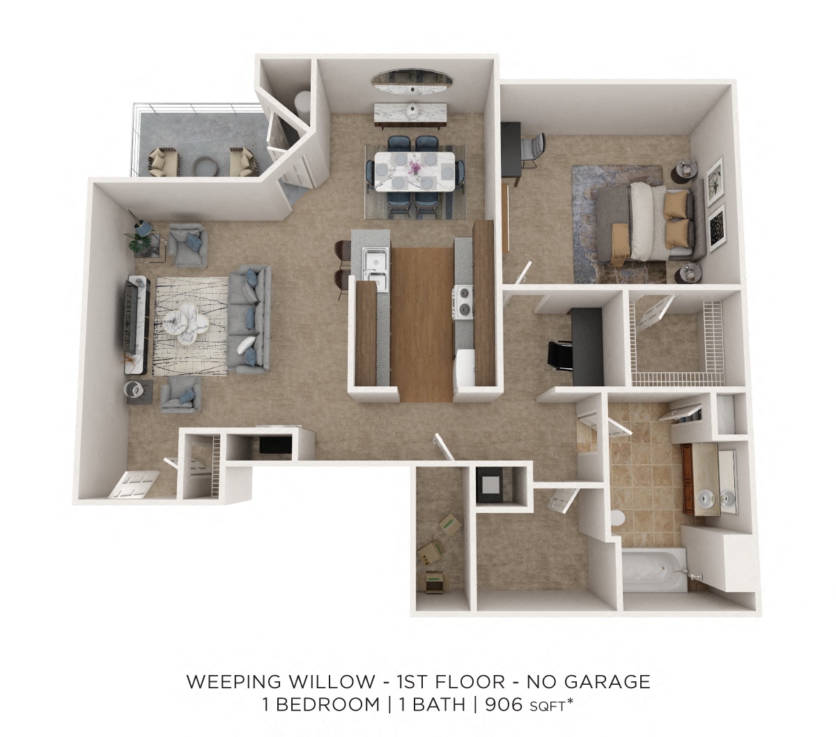 One Bedroom - 906 sqft floor plan