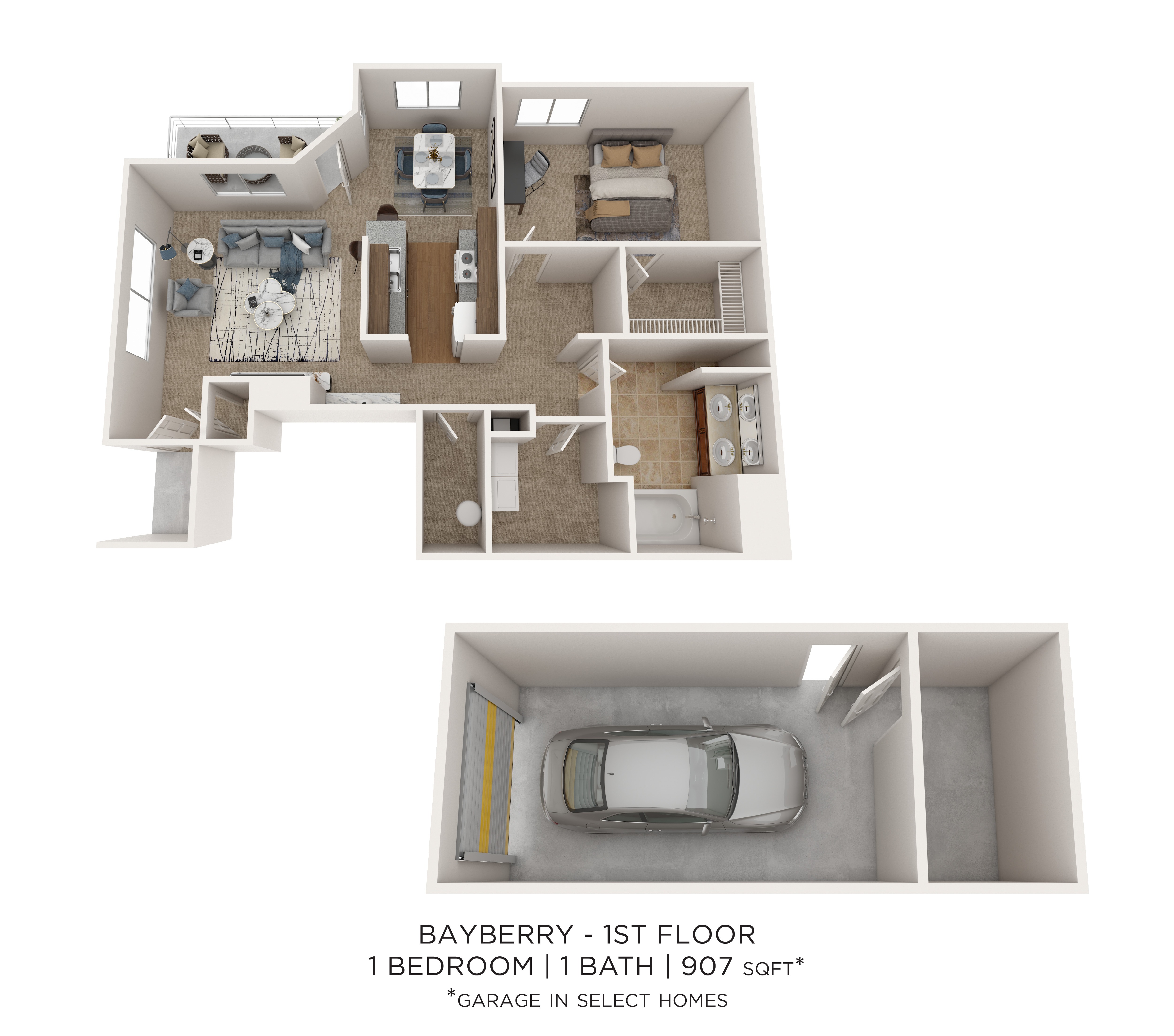 Bayberry - 1 Bedroom 1 Bath 907 SqFt floor plan