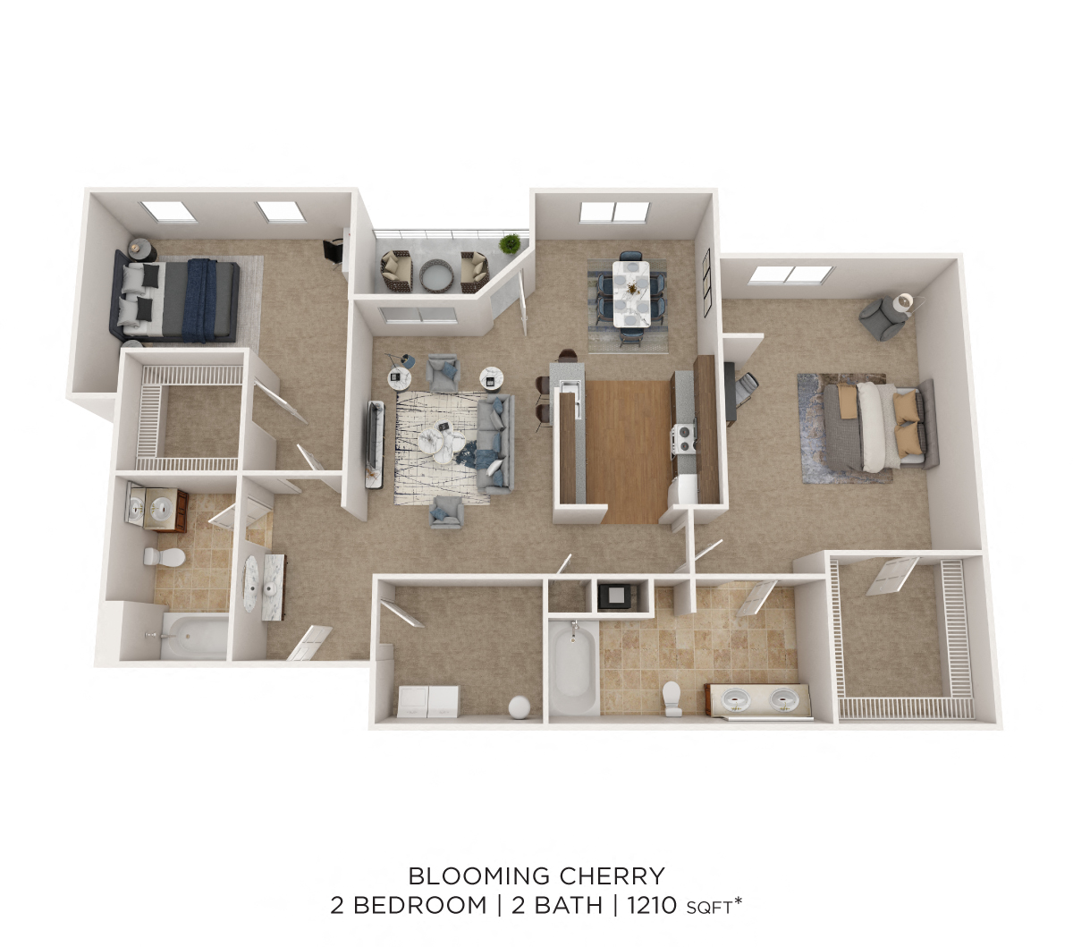 Blooming Cherry - 2 Bedroom 2 Bath 1210 SqFt floor plan