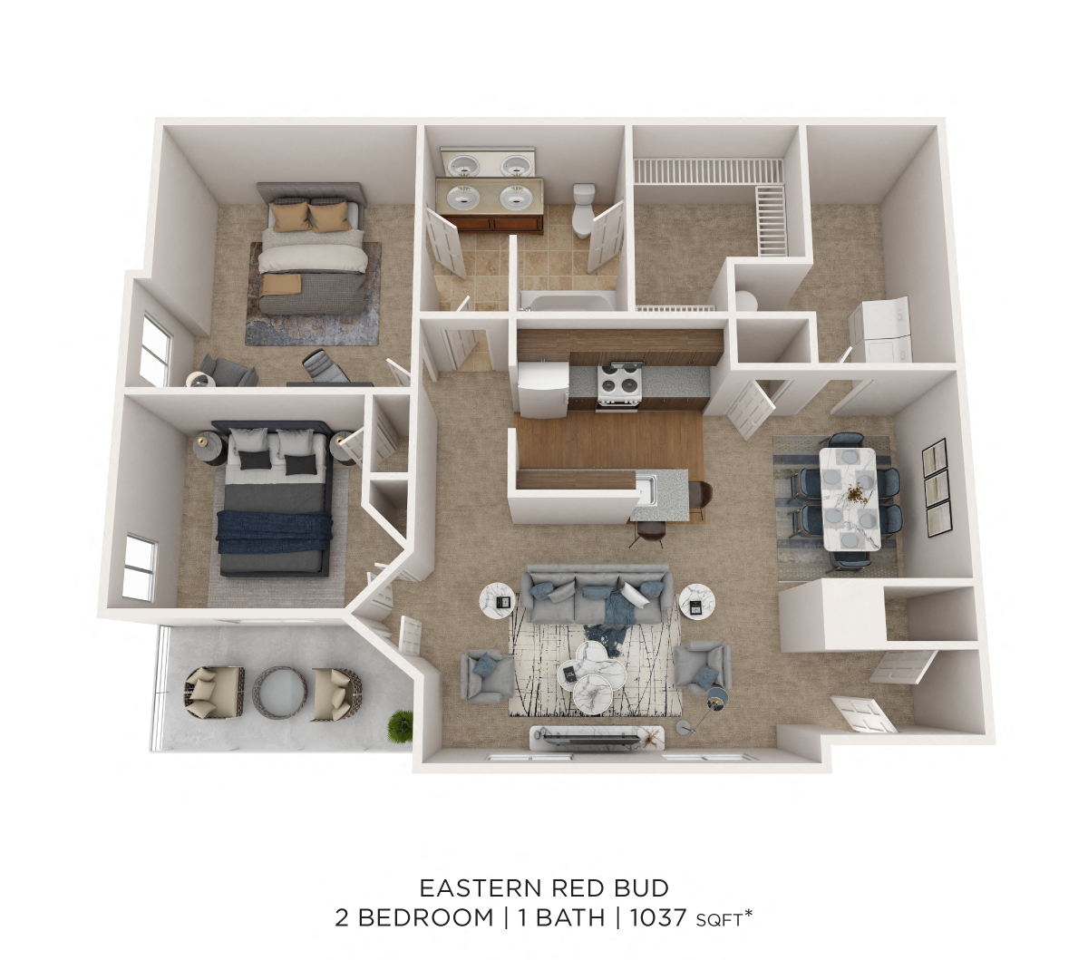 Eastern Red Bud- 2 Bedroom 1 Bath 1037 SqFt floor plan