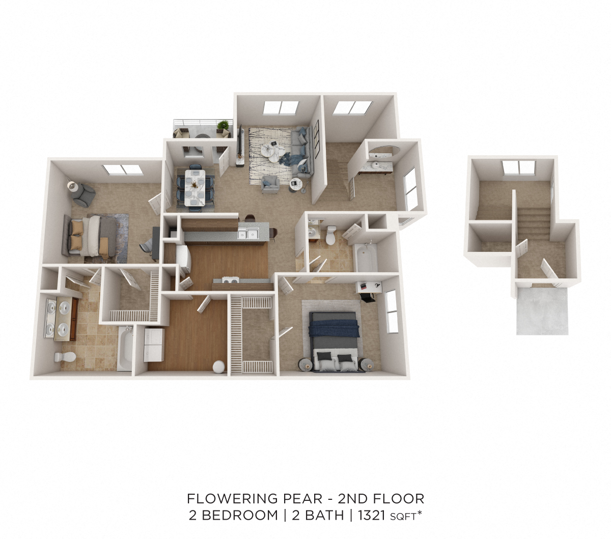Flowering Pear - 2 Bedroom 2 Bath 1321 SqFt floor plan