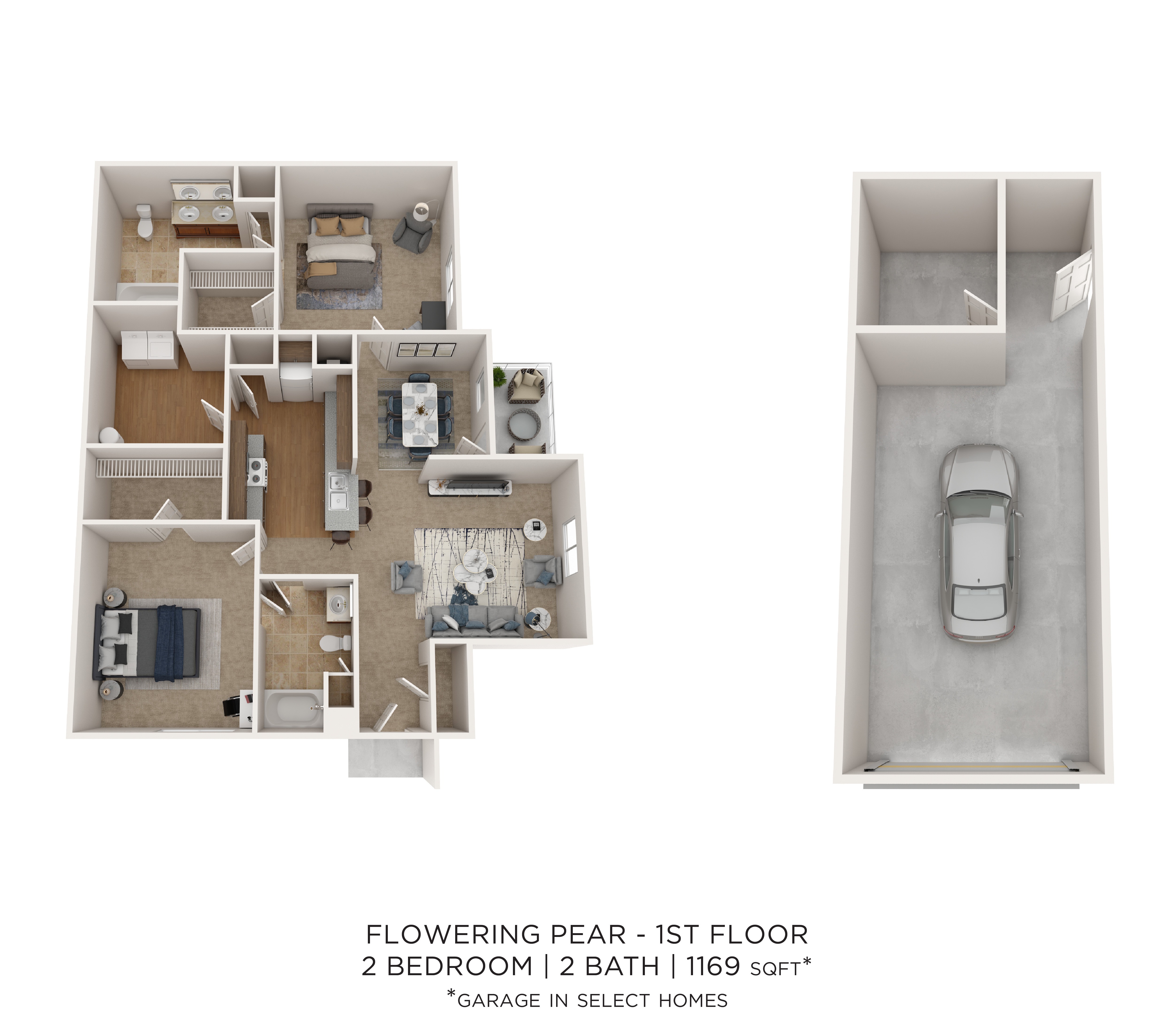 Flowering Pear - 2 Bedroom 2 Bath 1169 SqFt floor plan