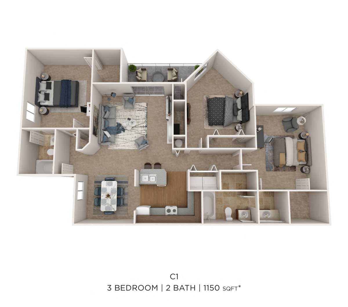Three Bedroom floor plan