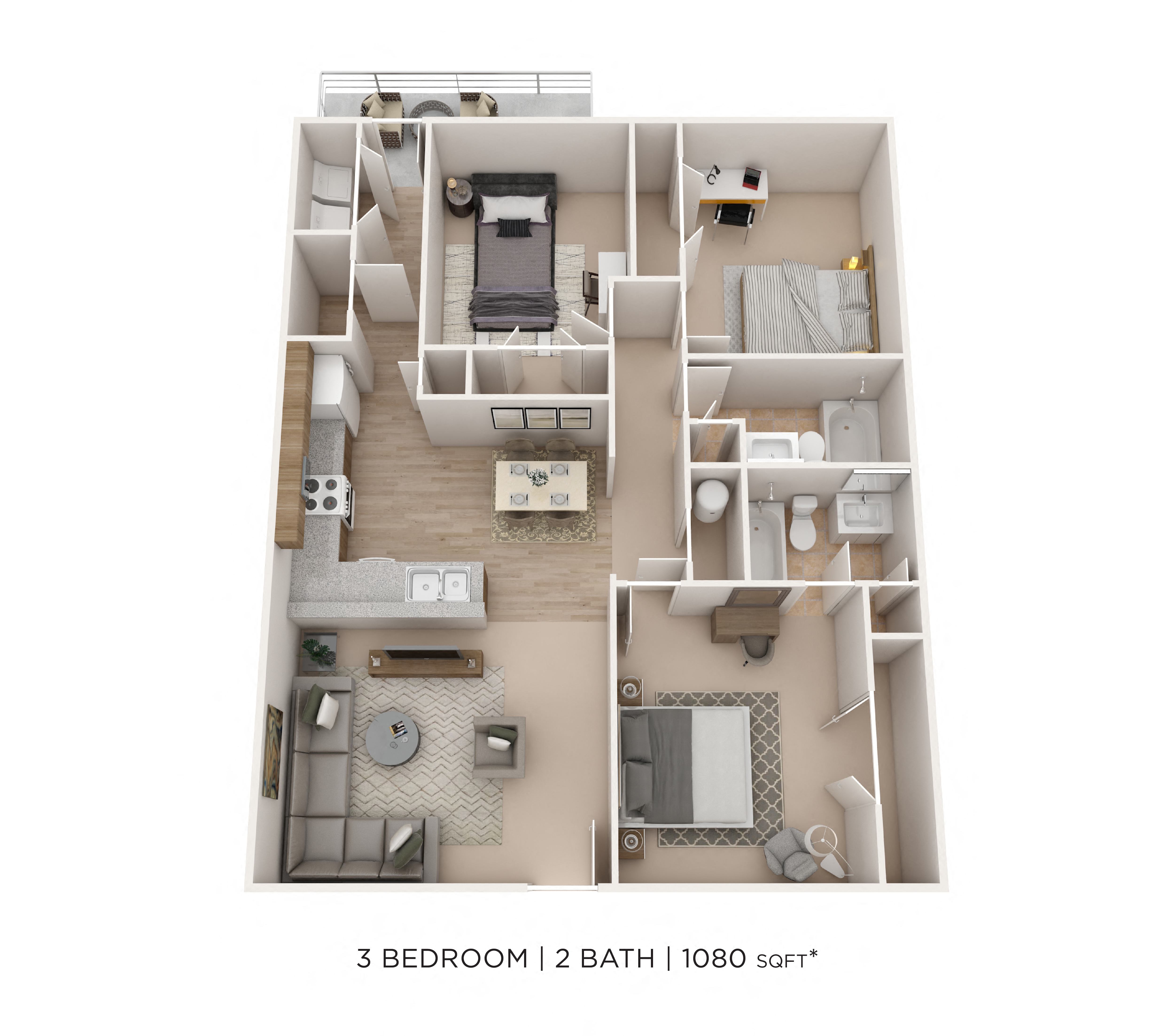 Three Bedroom 2 Bath floor plan