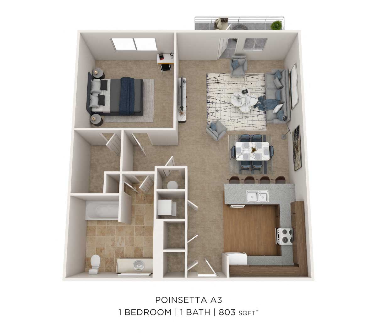 One Bedroom - 803 sqft floor plan