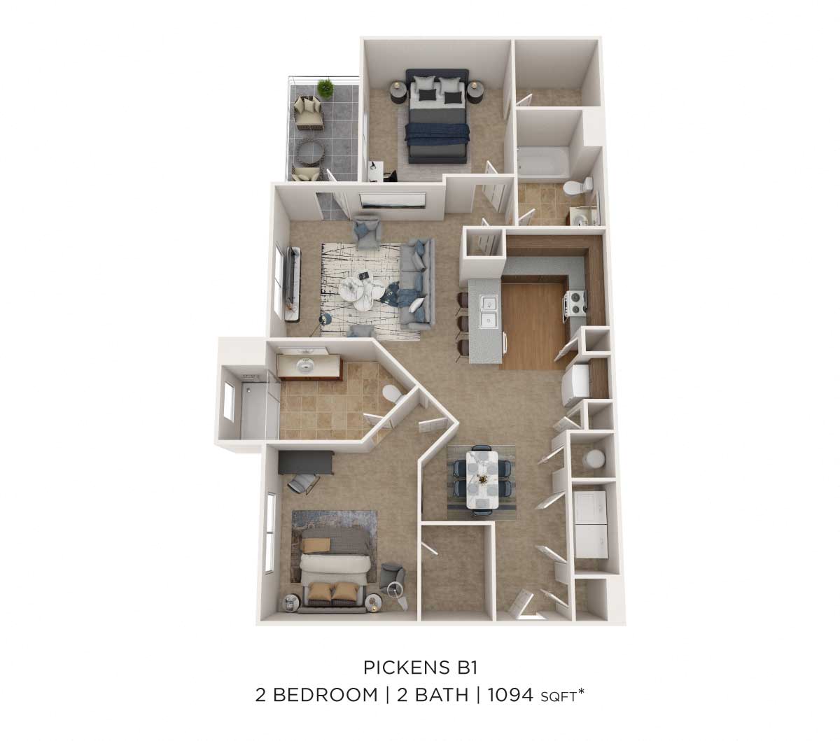 Two Bedroom 2 Bath - 1,094 sqft floor plan