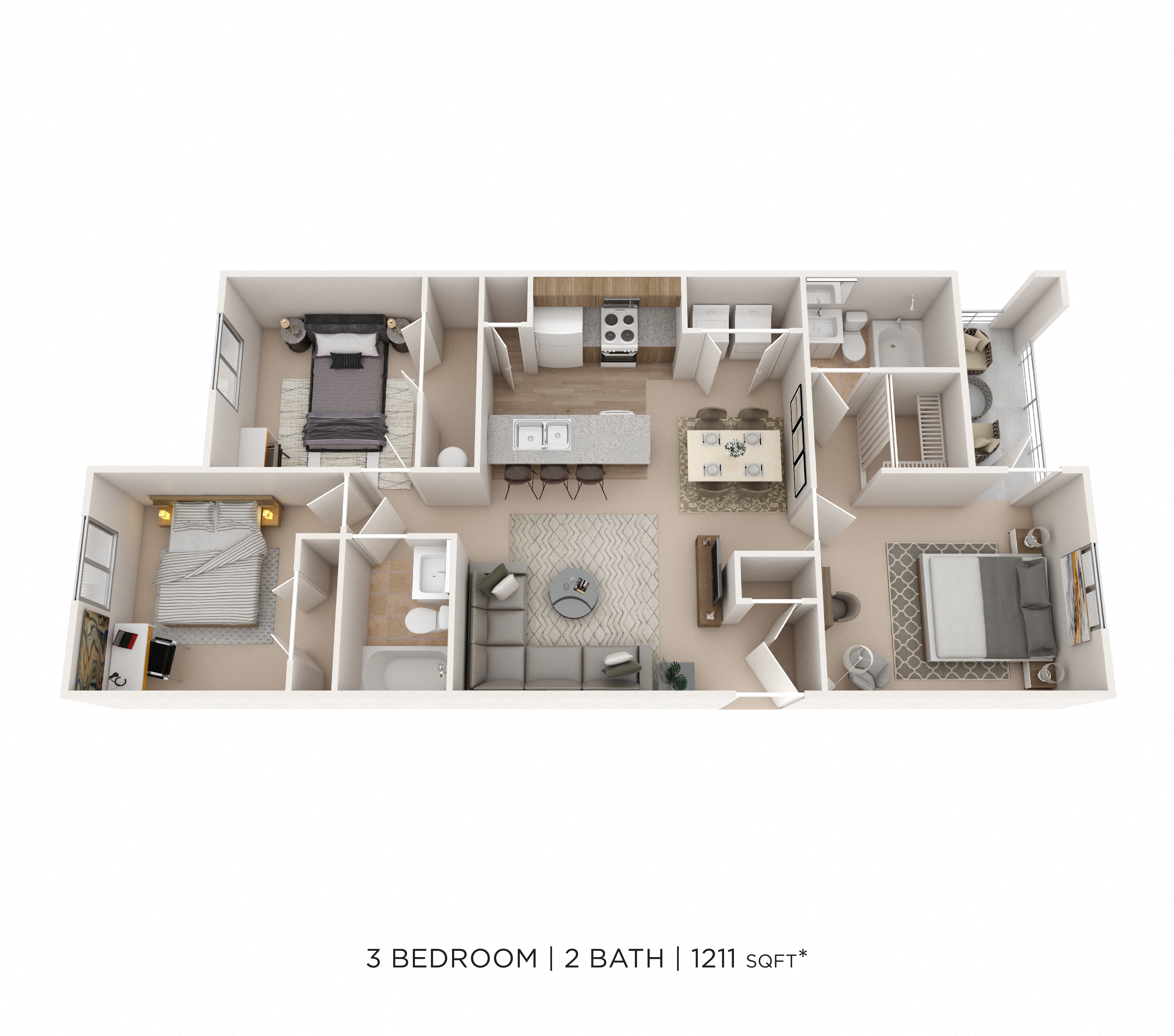 Three Bedroom 2 Bath floor plan
