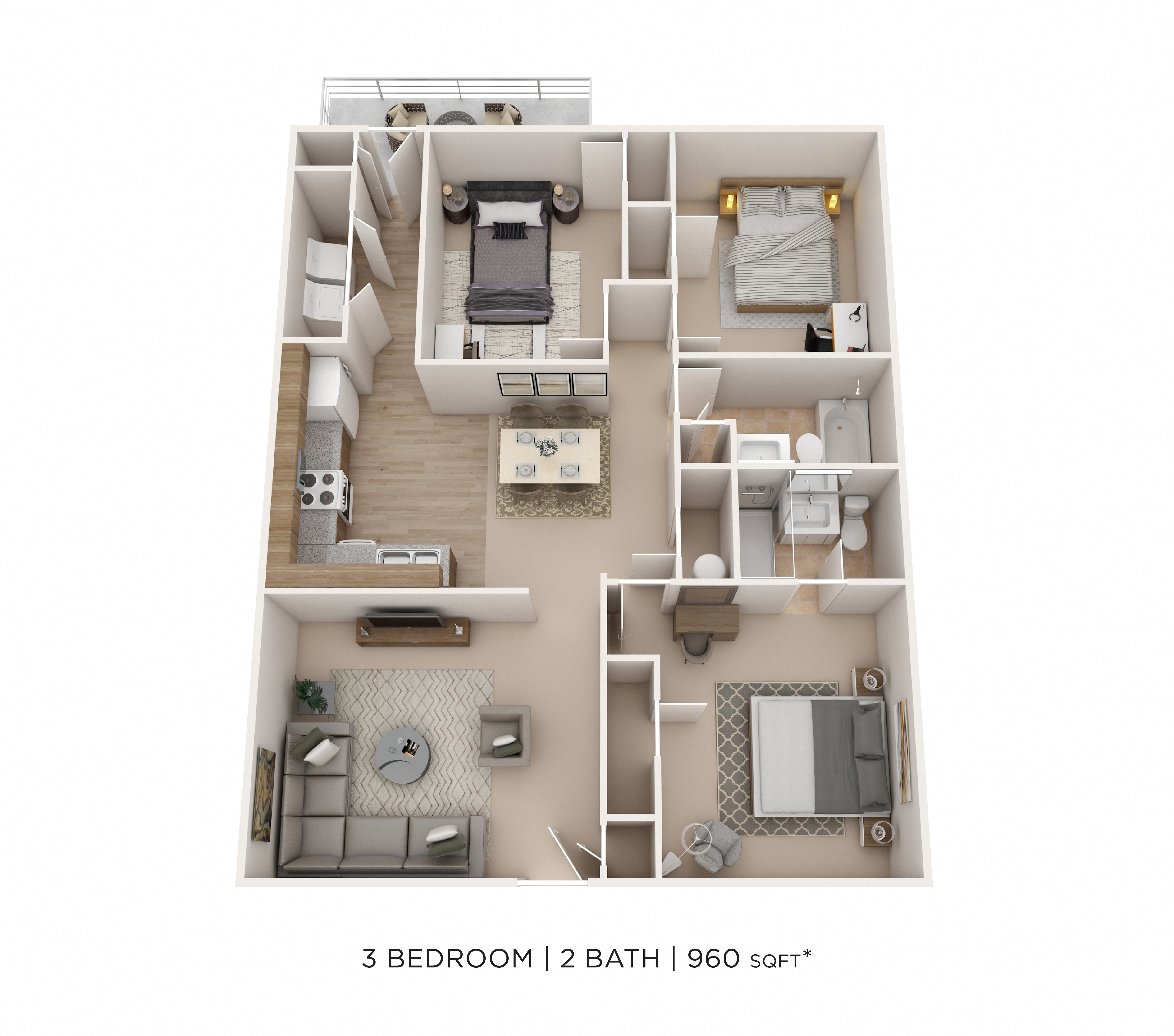 Three Bedroom 2 Bath floor plan