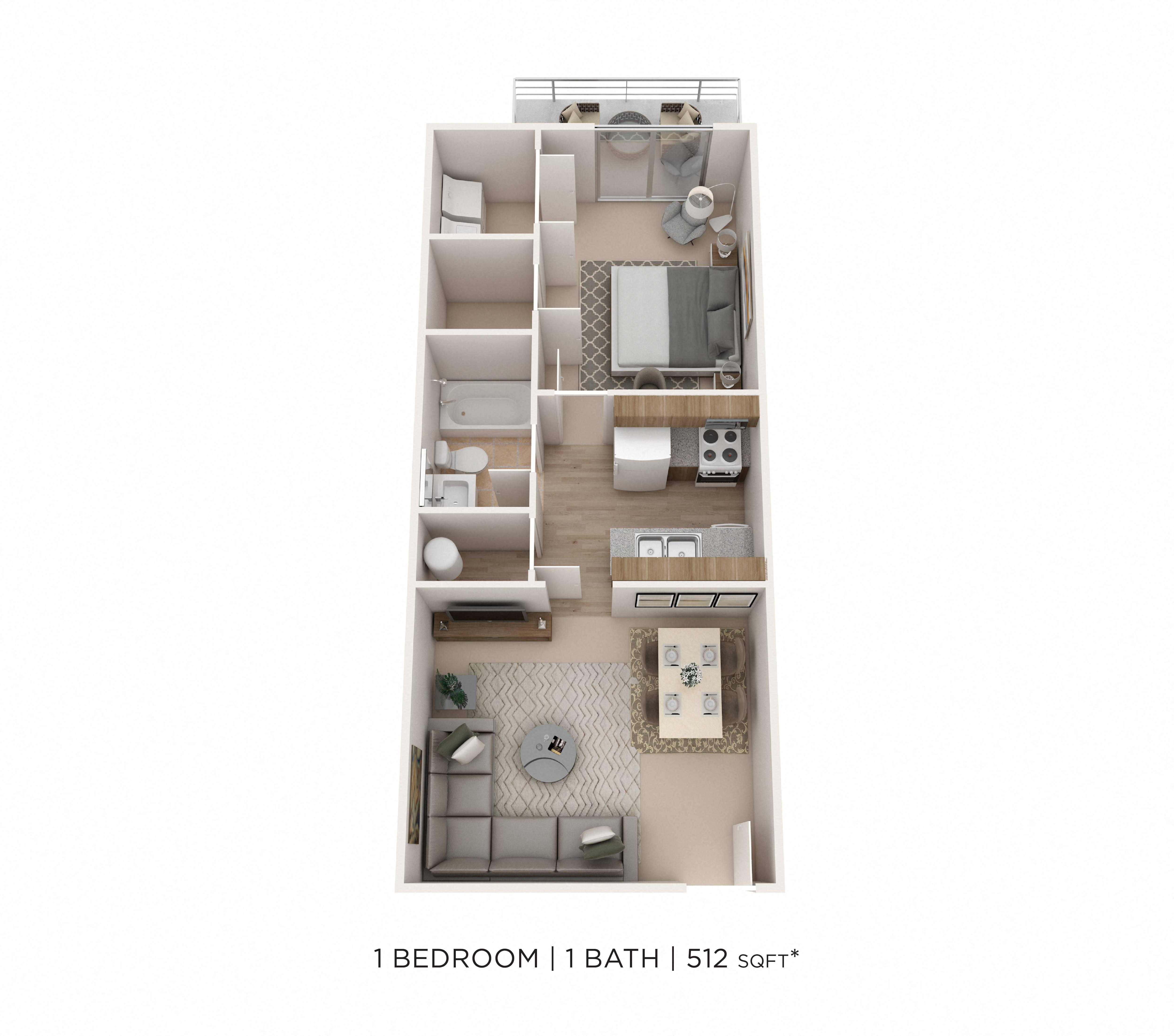 One Bedroom-512 sqft floor plan