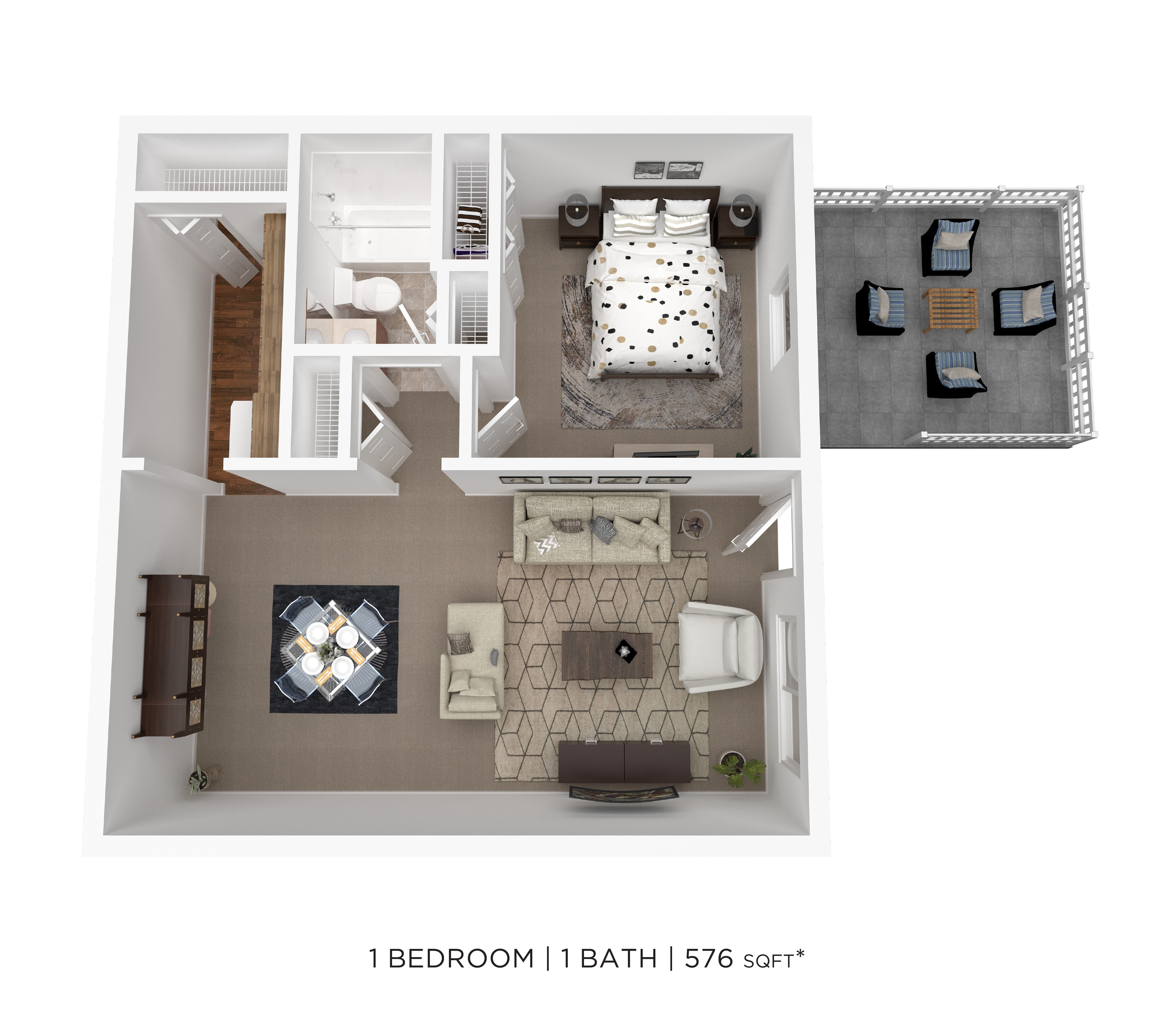 One Bed One Bath Open floor plan