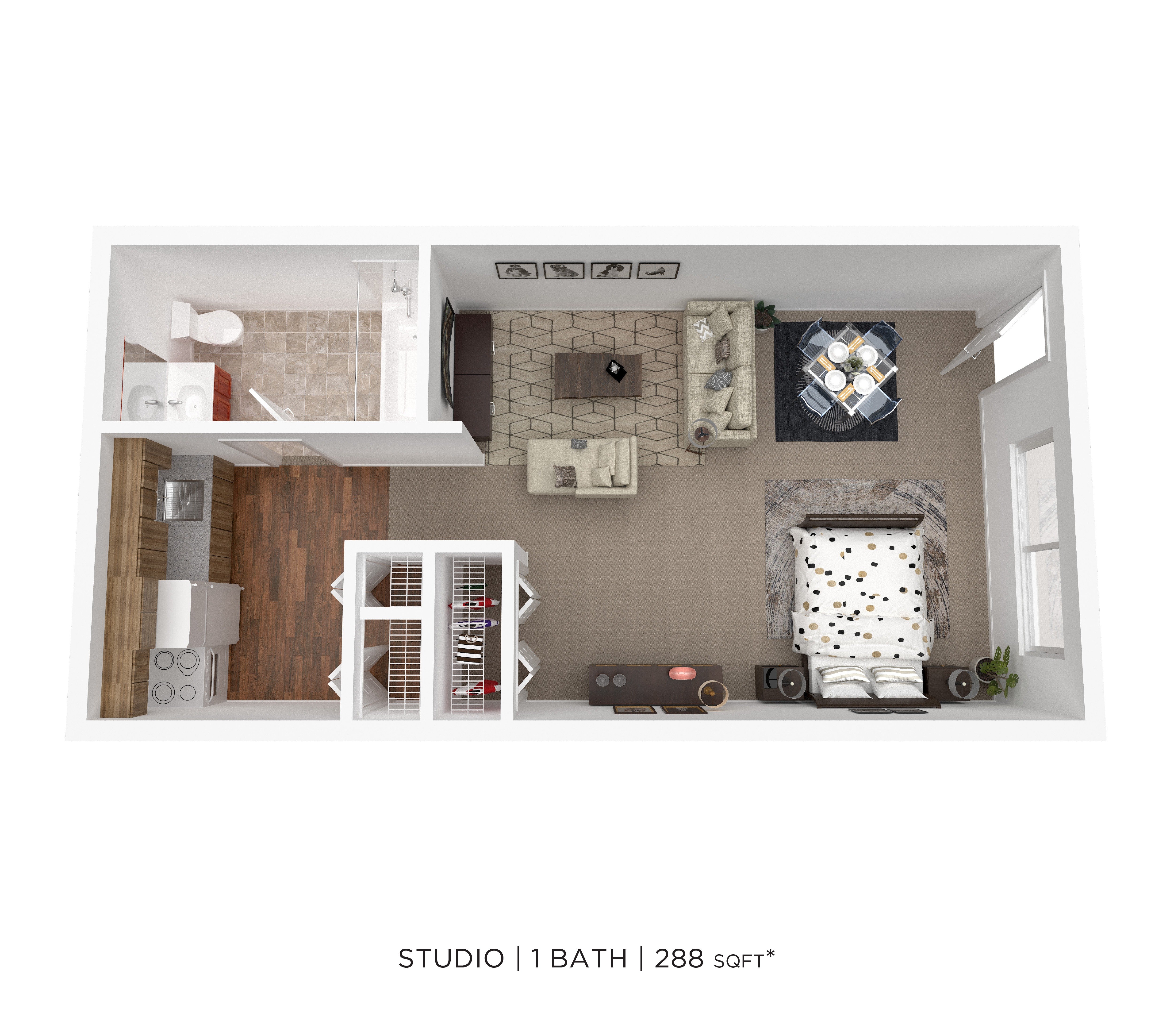 Studio One Bath Standard floor plan