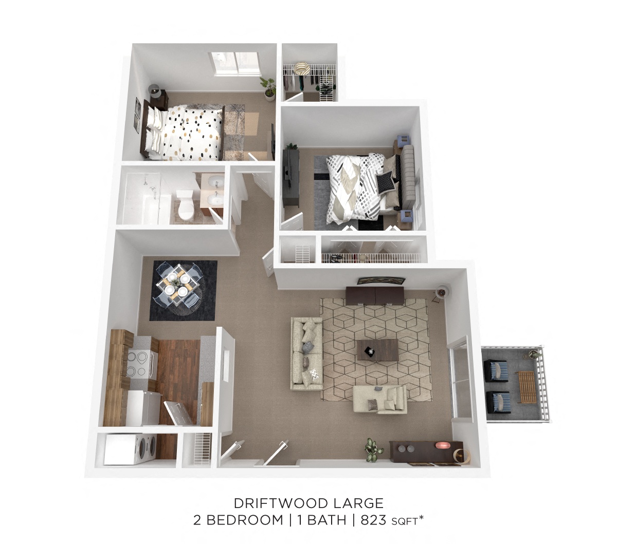 Two Bedroom- 823 sqft floor plan