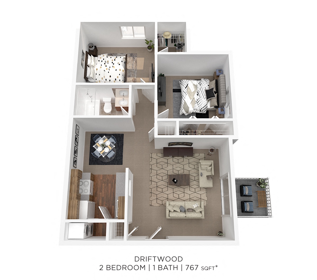 Two Bedroom- 767 sqft floor plan