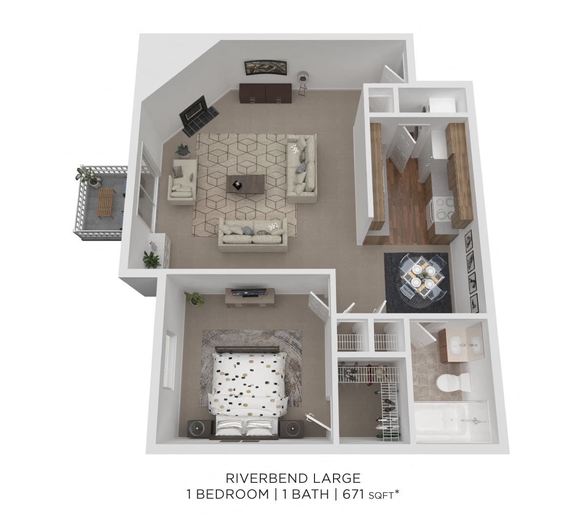One Bedroom-671 sqft floor plan