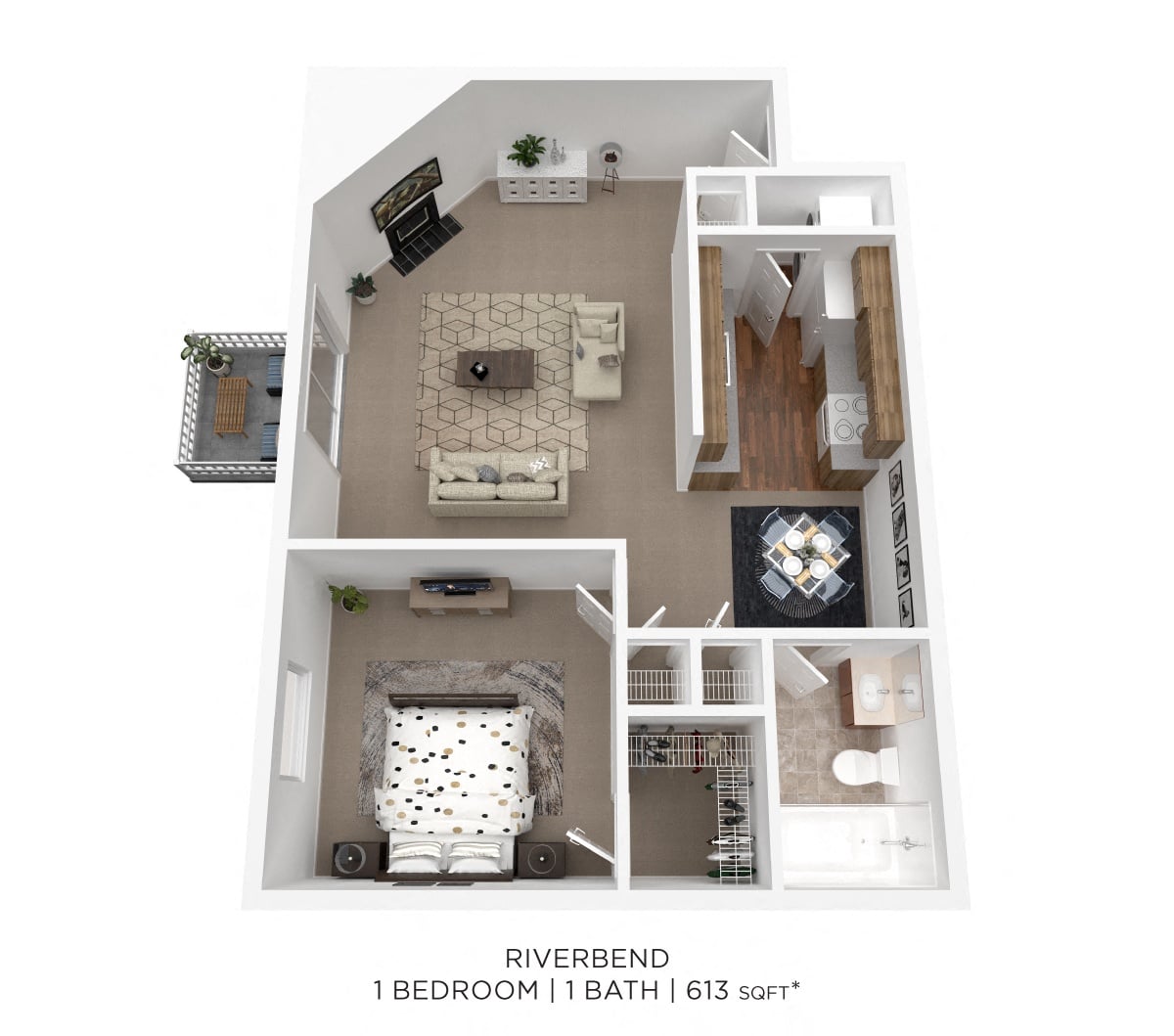 One Bedroom-613 sqft floor plan