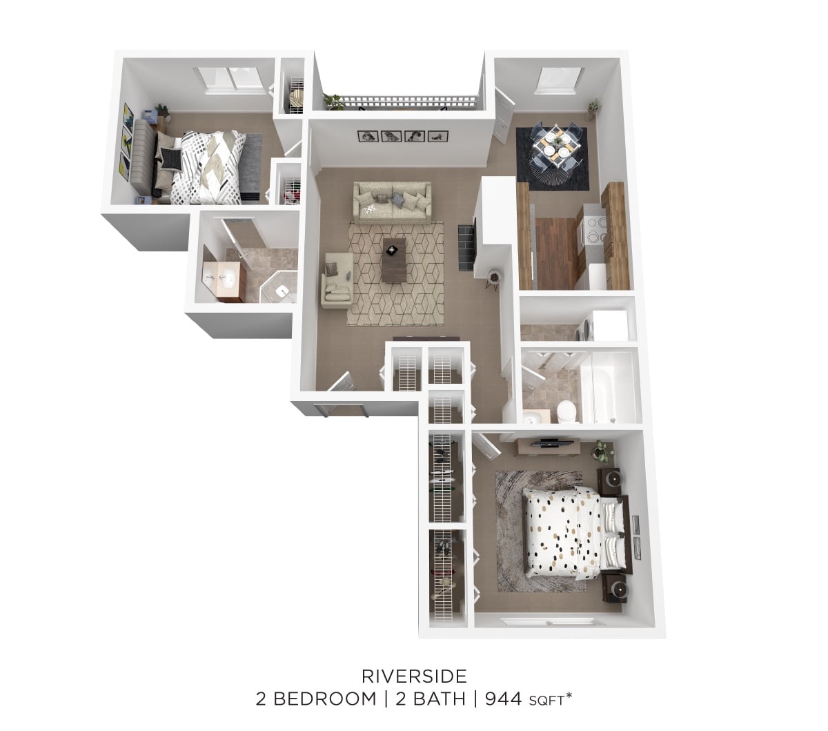 Two Bedroom- 944 sqft floor plan