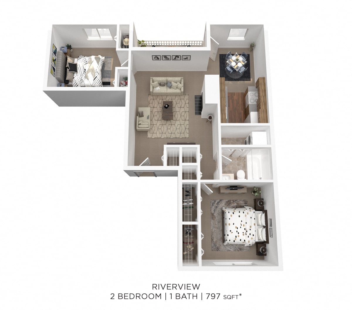 Two Bedroom-797 sqft floor plan