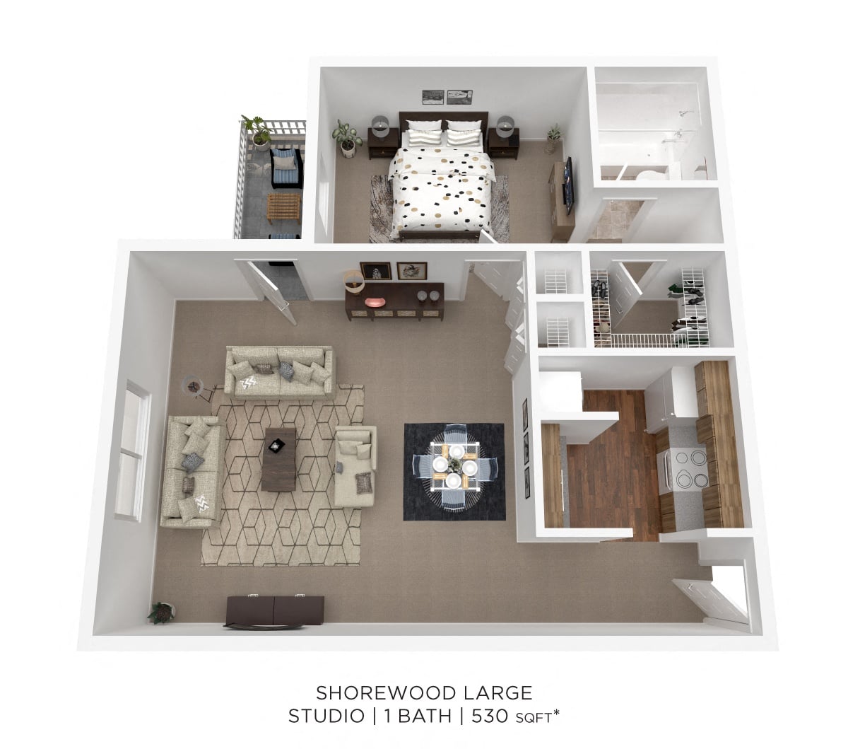 Studio- 530 sqft floor plan