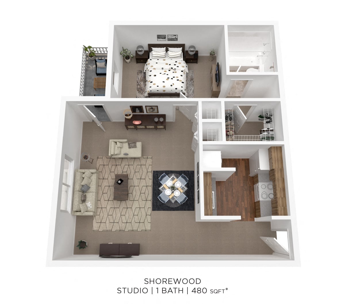 Studio-480 sqft floor plan