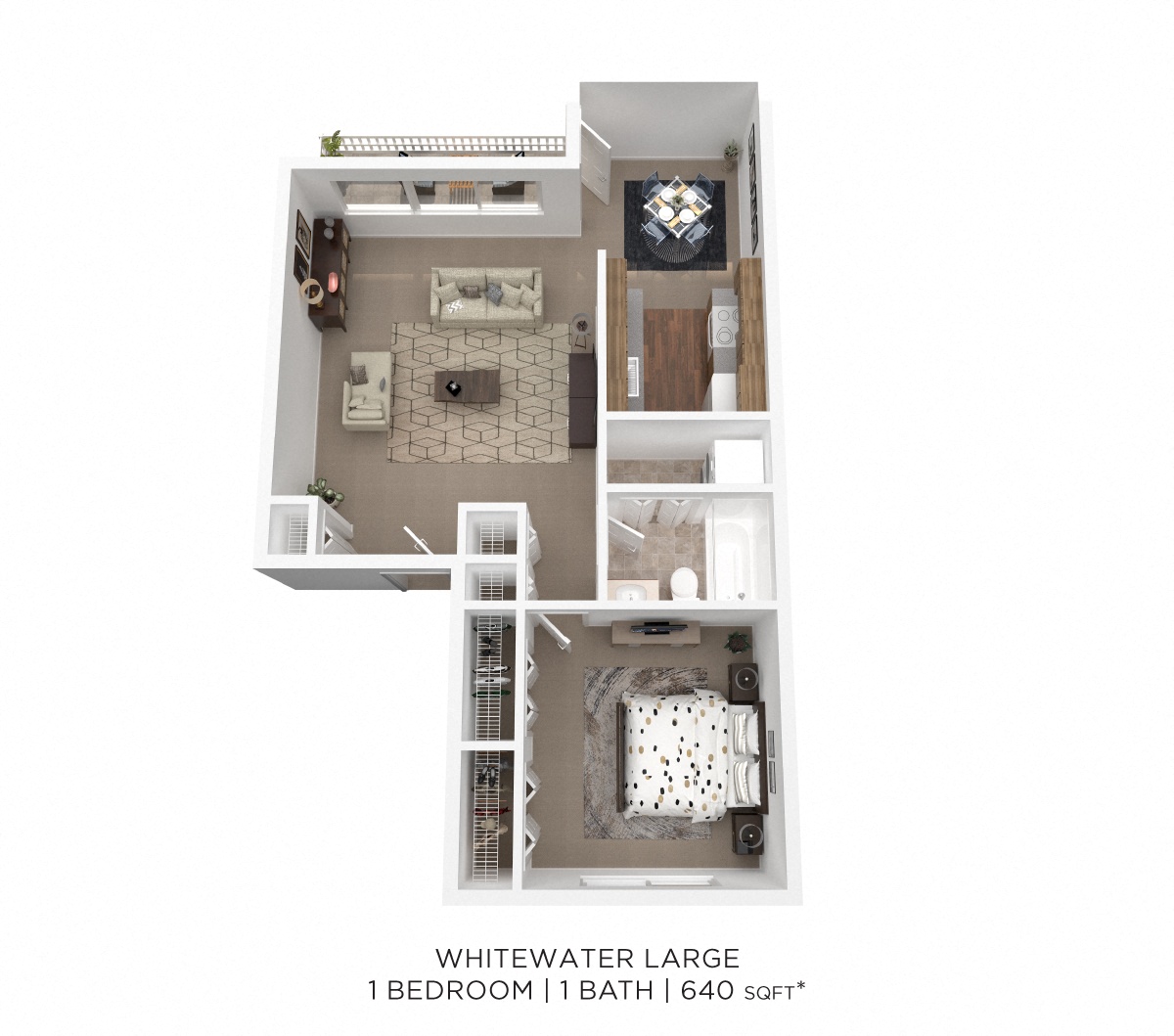 One Bedroom- 640 sqft floor plan