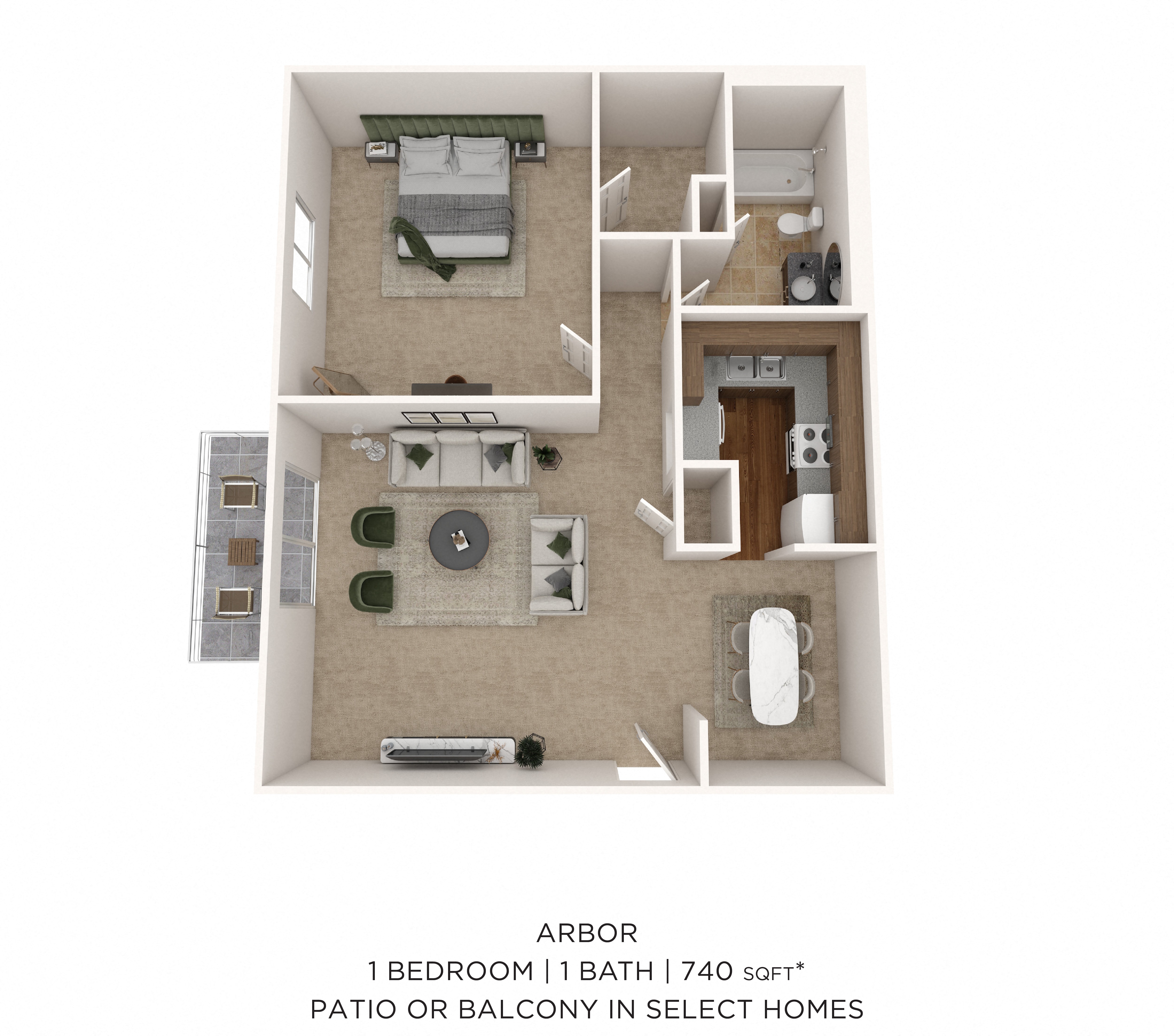 One Bedroom - 740 sqft floor plan