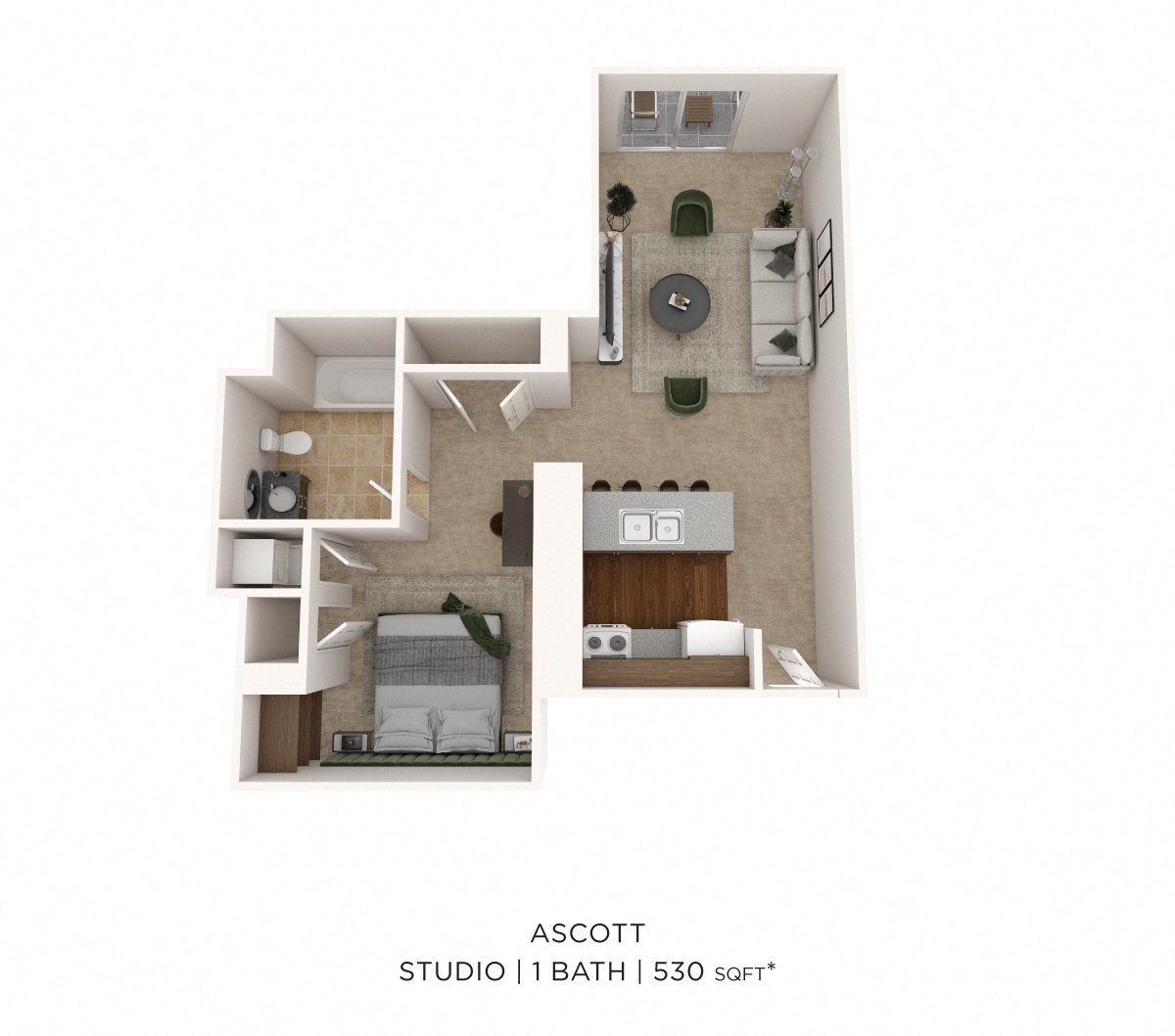 Studio - 530 sqft floor plan