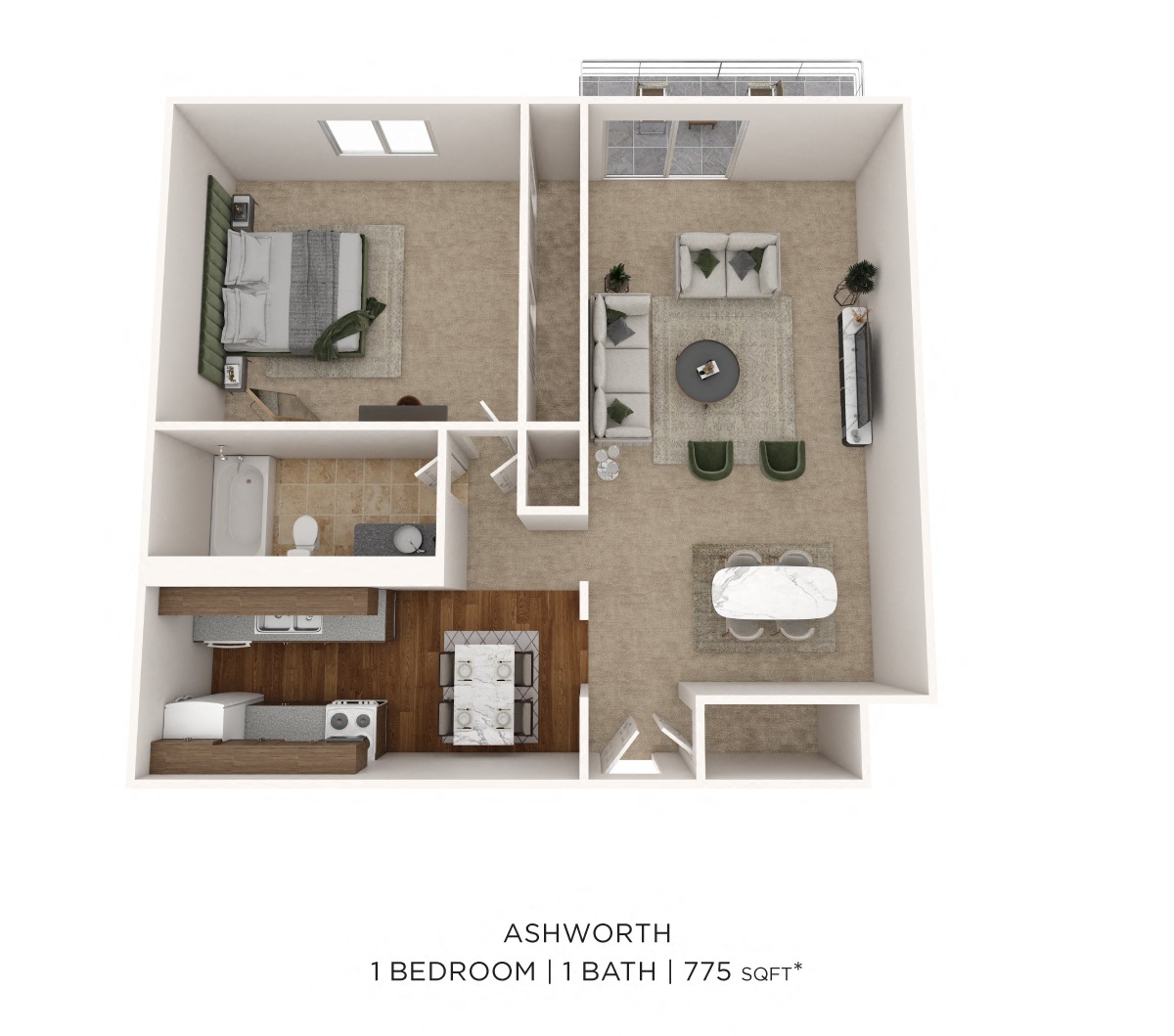 One Bedroom - 775 sqft floor plan