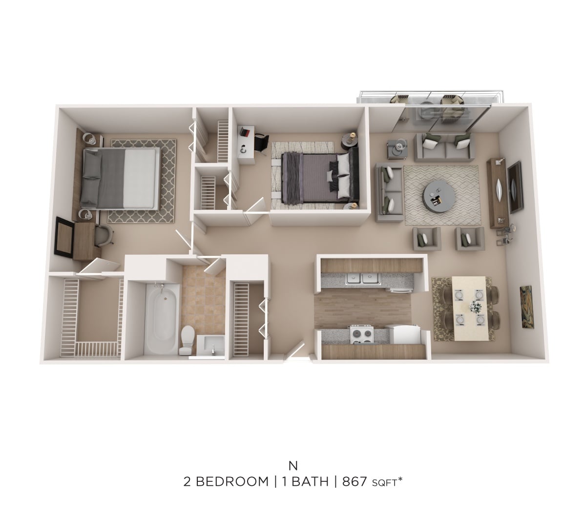 Two Bedroom - 867 sqft floor plan
