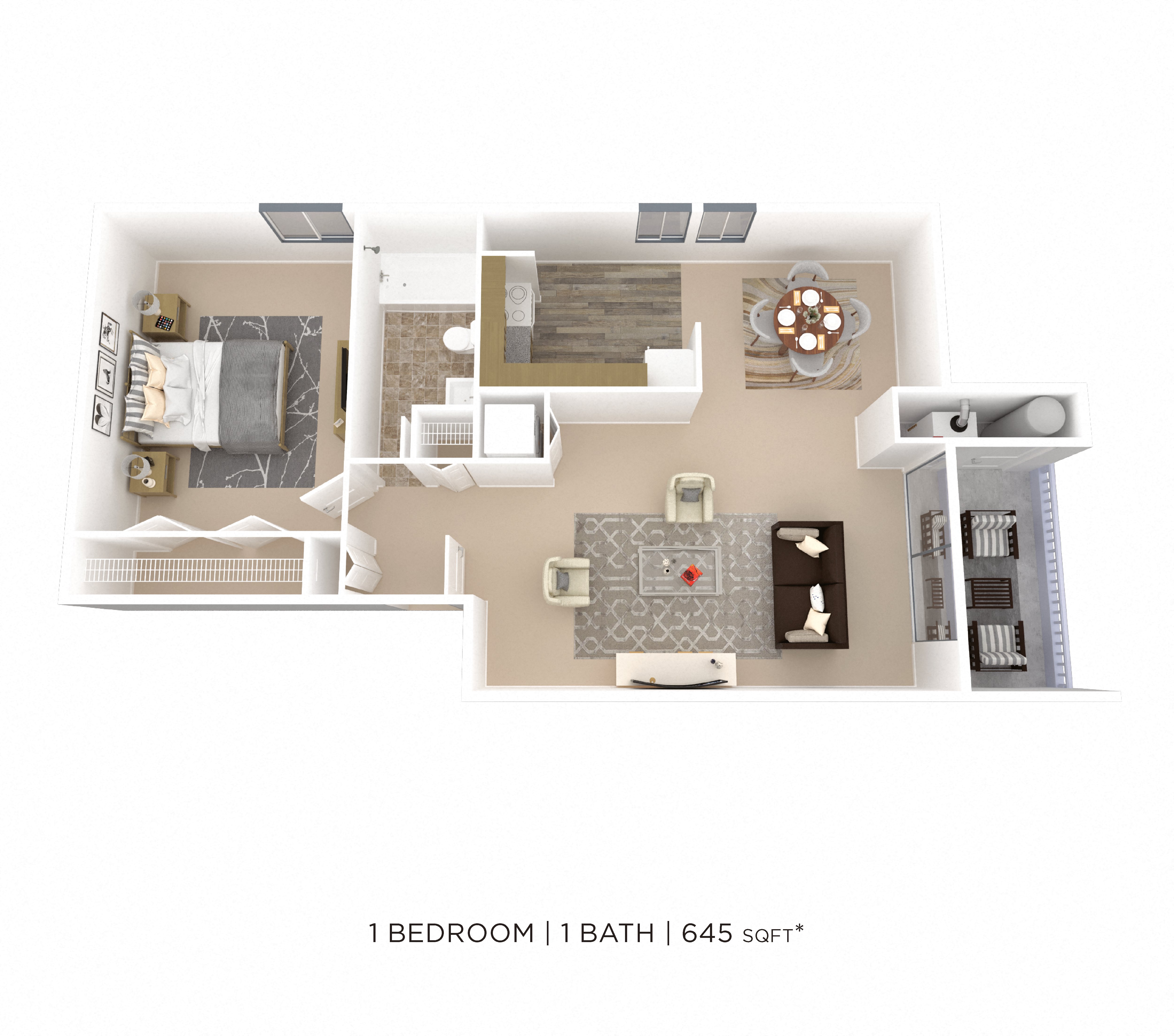 One Bedroom - 645 sqft floor plan