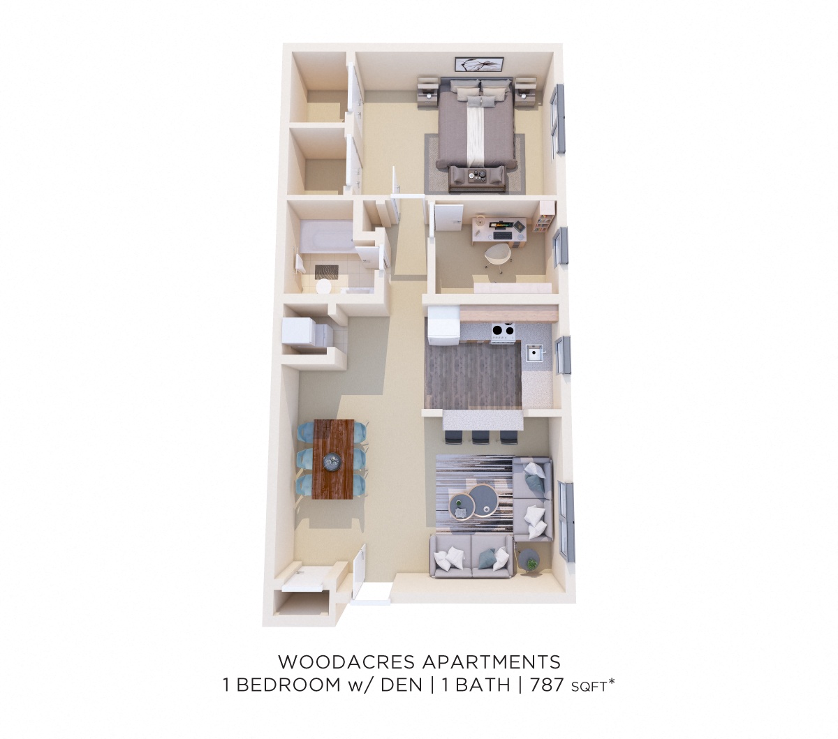 One Bedroom Deluxe - 787 sqft floor plan