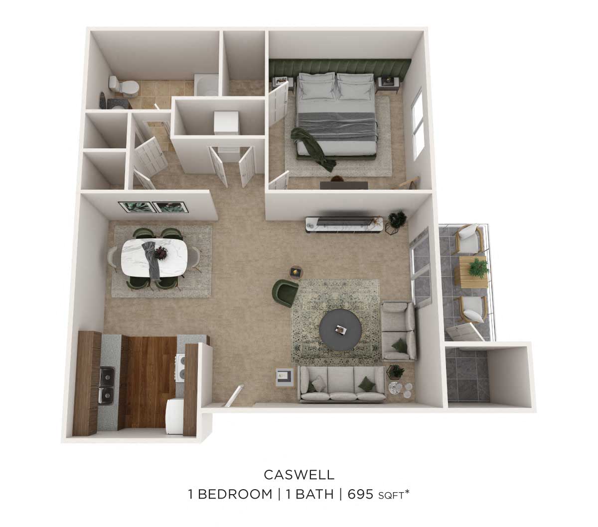 One Bedroom - 695 sqft floor plan