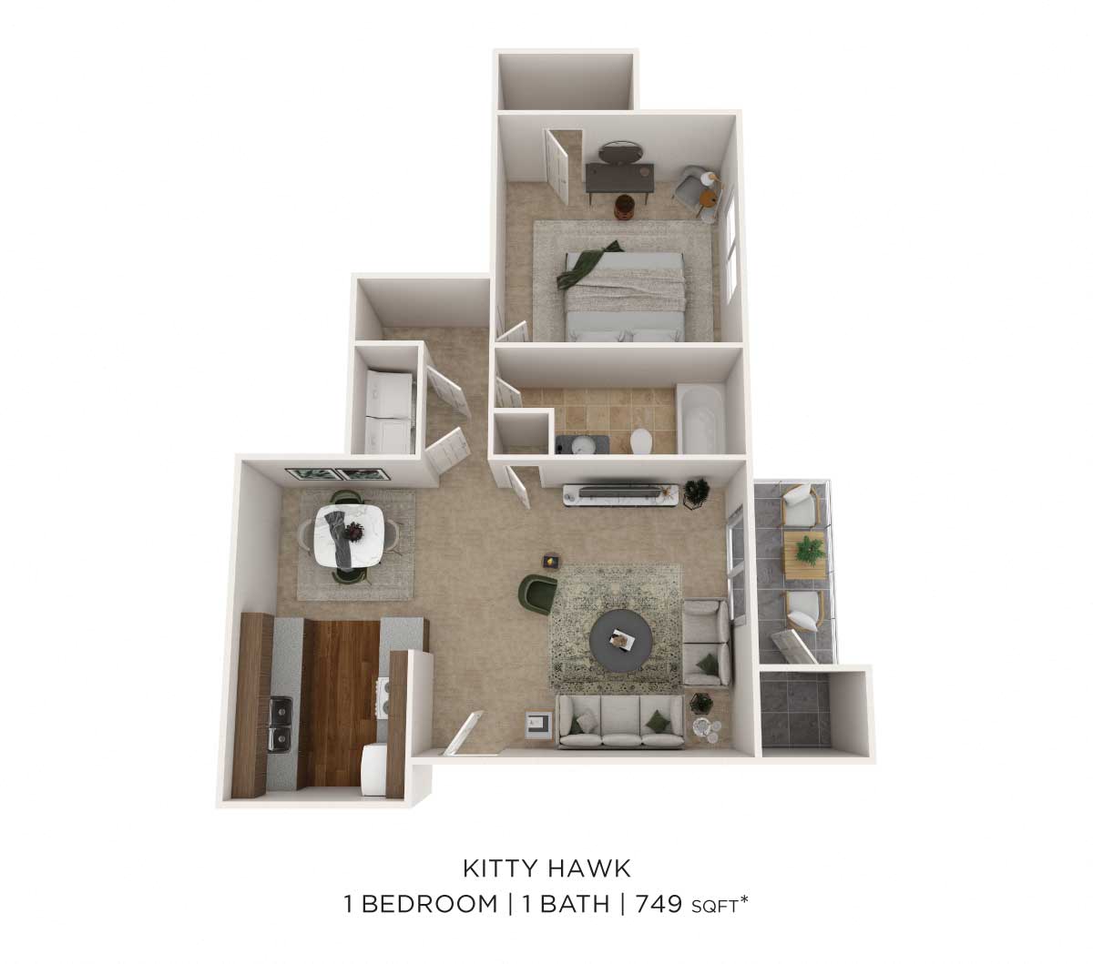 One Bedroom - 749 sqft floor plan