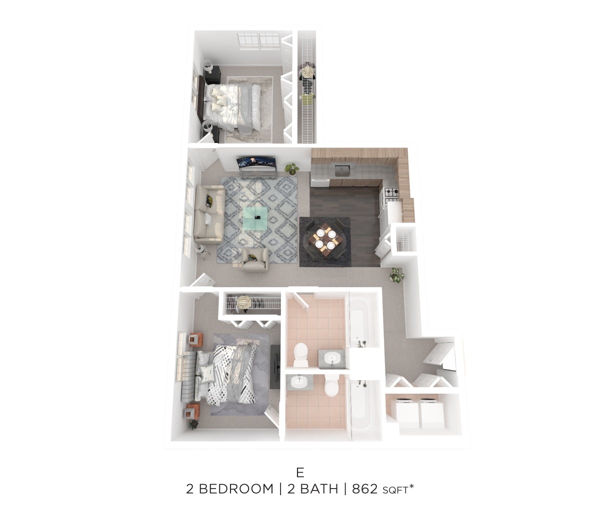 Two Bed Two Bath E - 862sqft floor plan