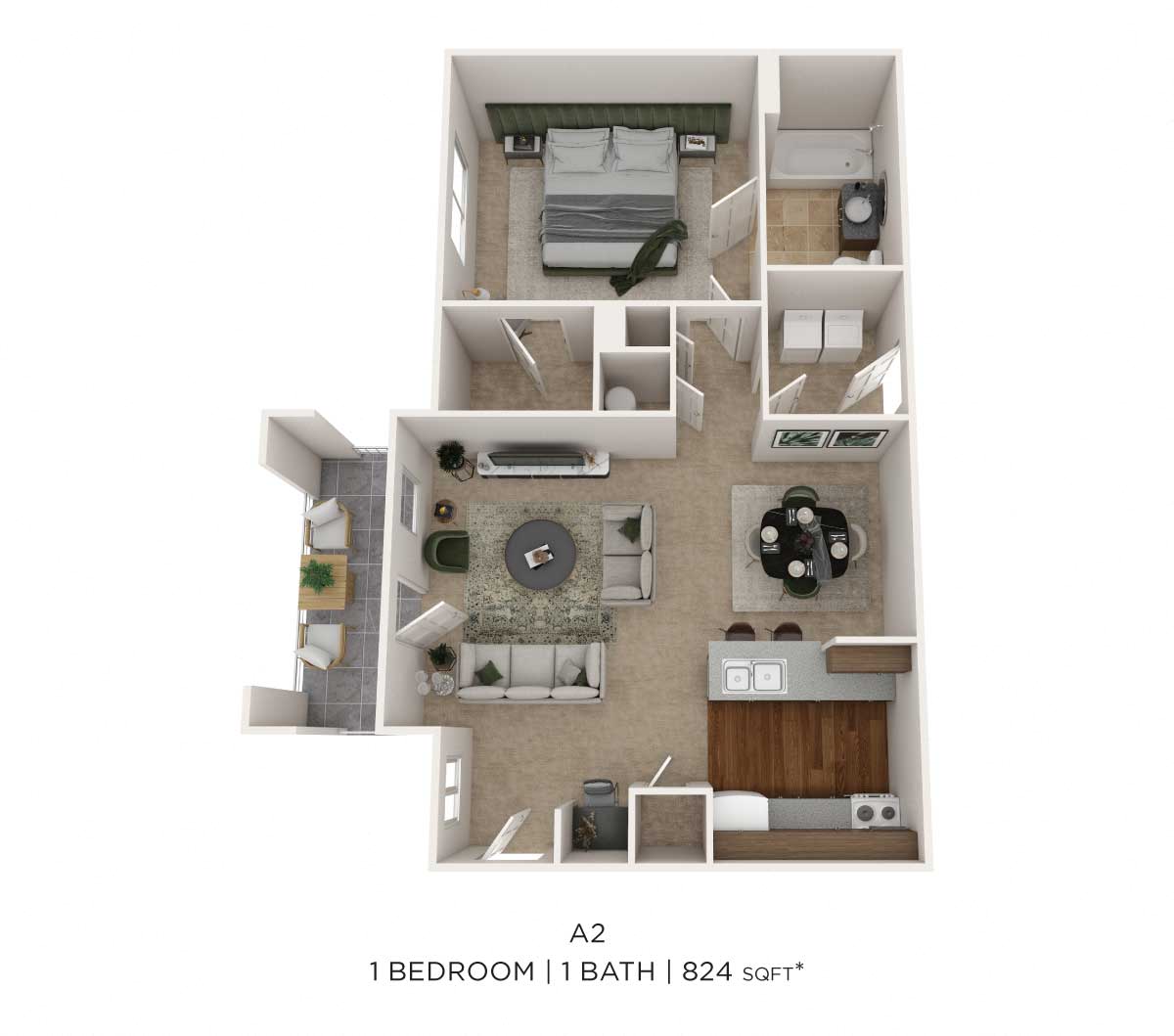 One Bedroom- 882 sqft floor plan