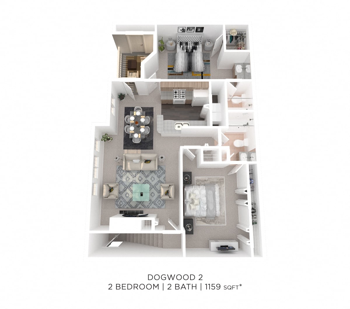 Two Bedroom 2 Bath - 1,159 sqft floor plan