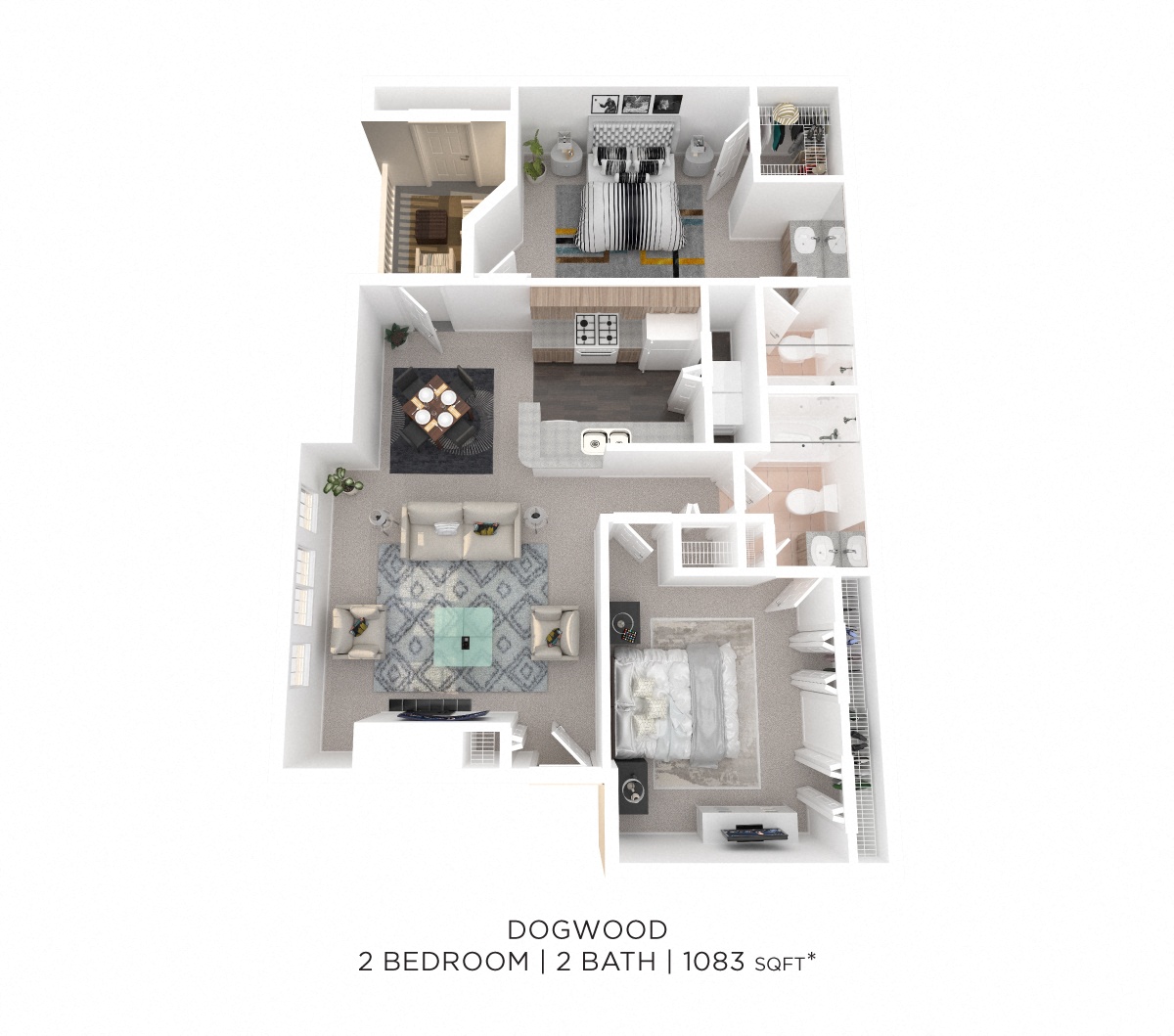 Two Bedroom 2 Bath - 1,083 sqft floor plan