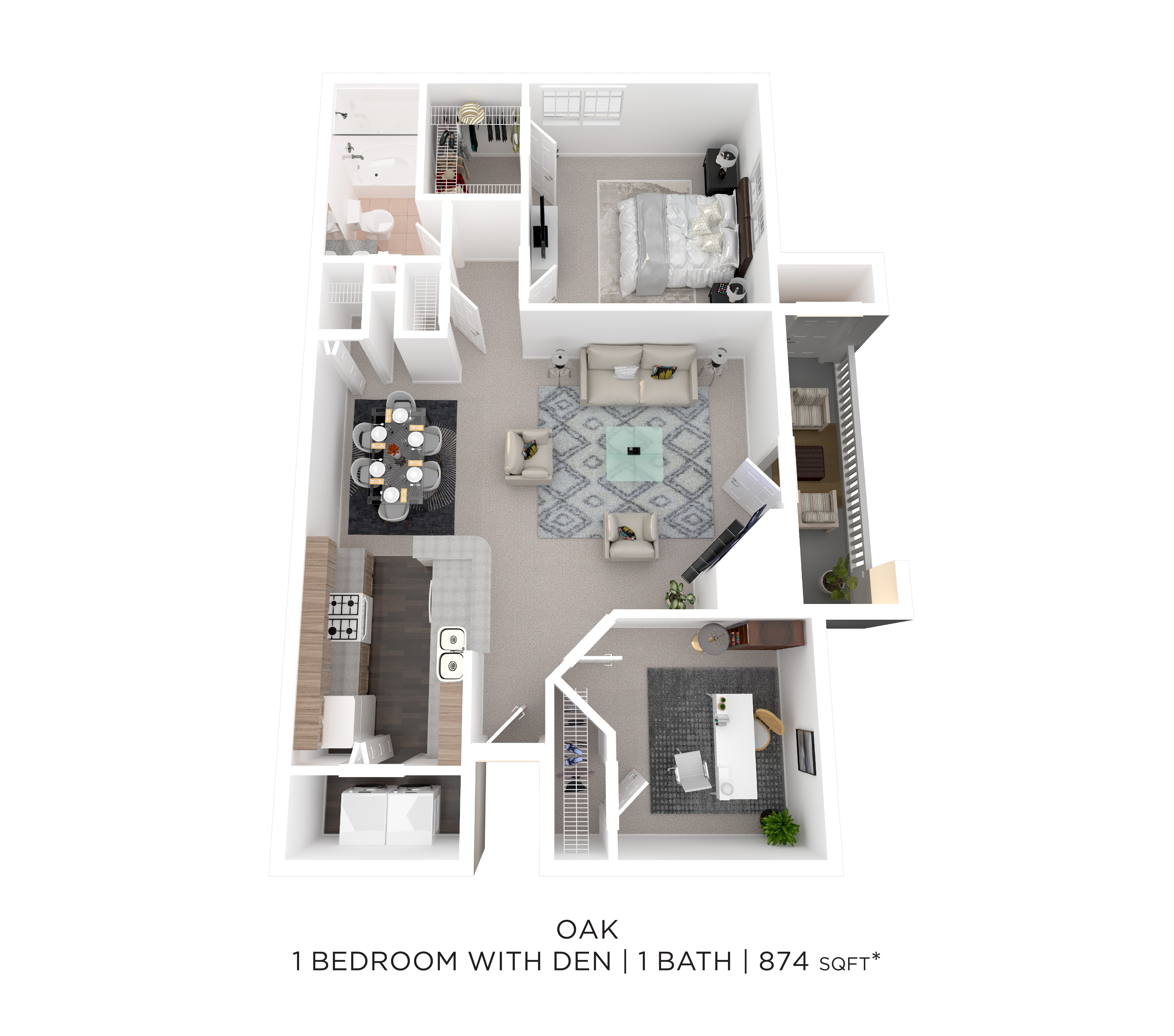 1 Bed 1 Bath w/Den - 874 sqft floor plan